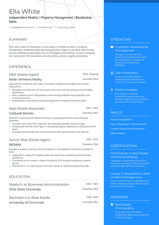 Independent Realtor Resume Example