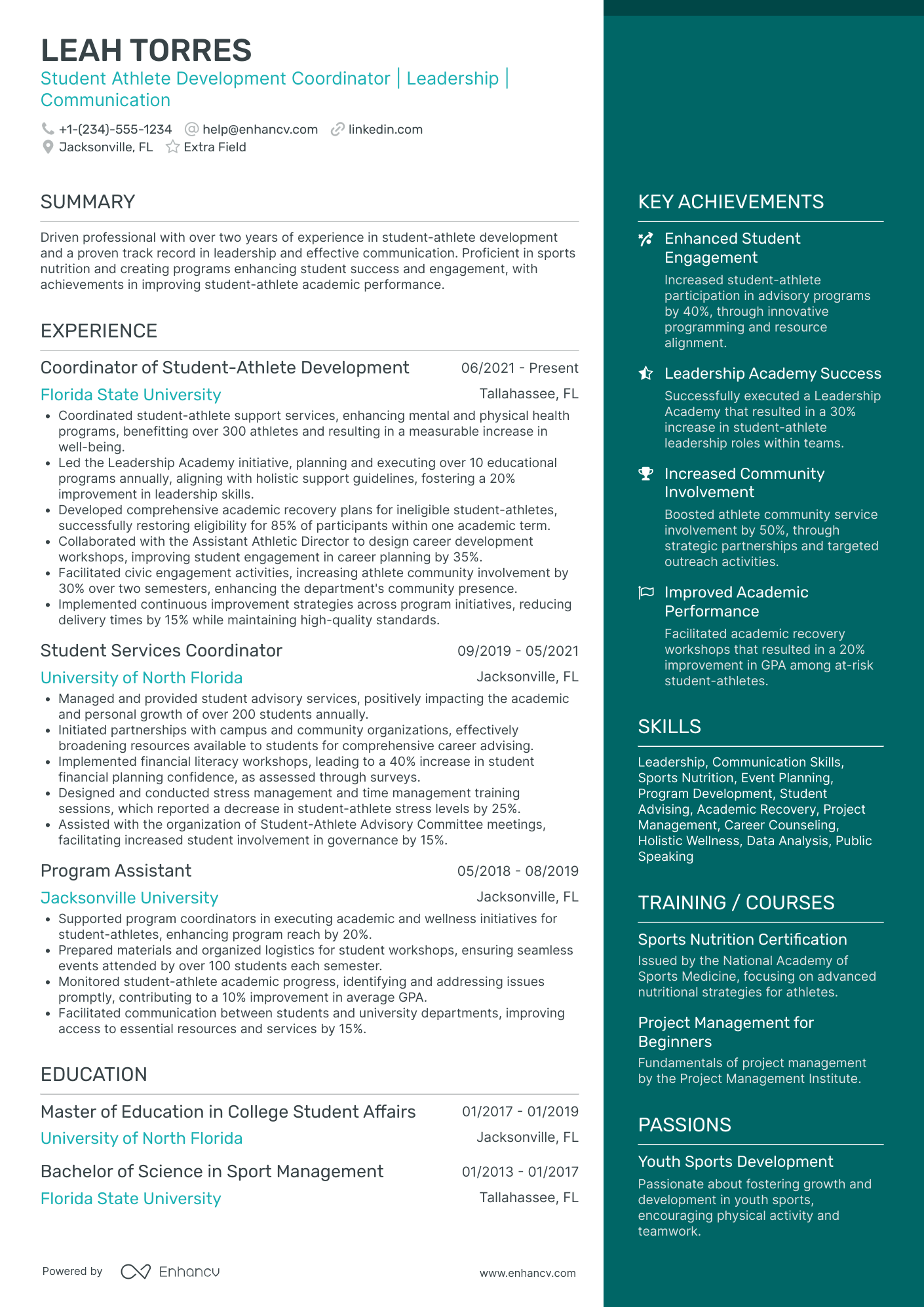 Athlete Development Coordinator Resume Example