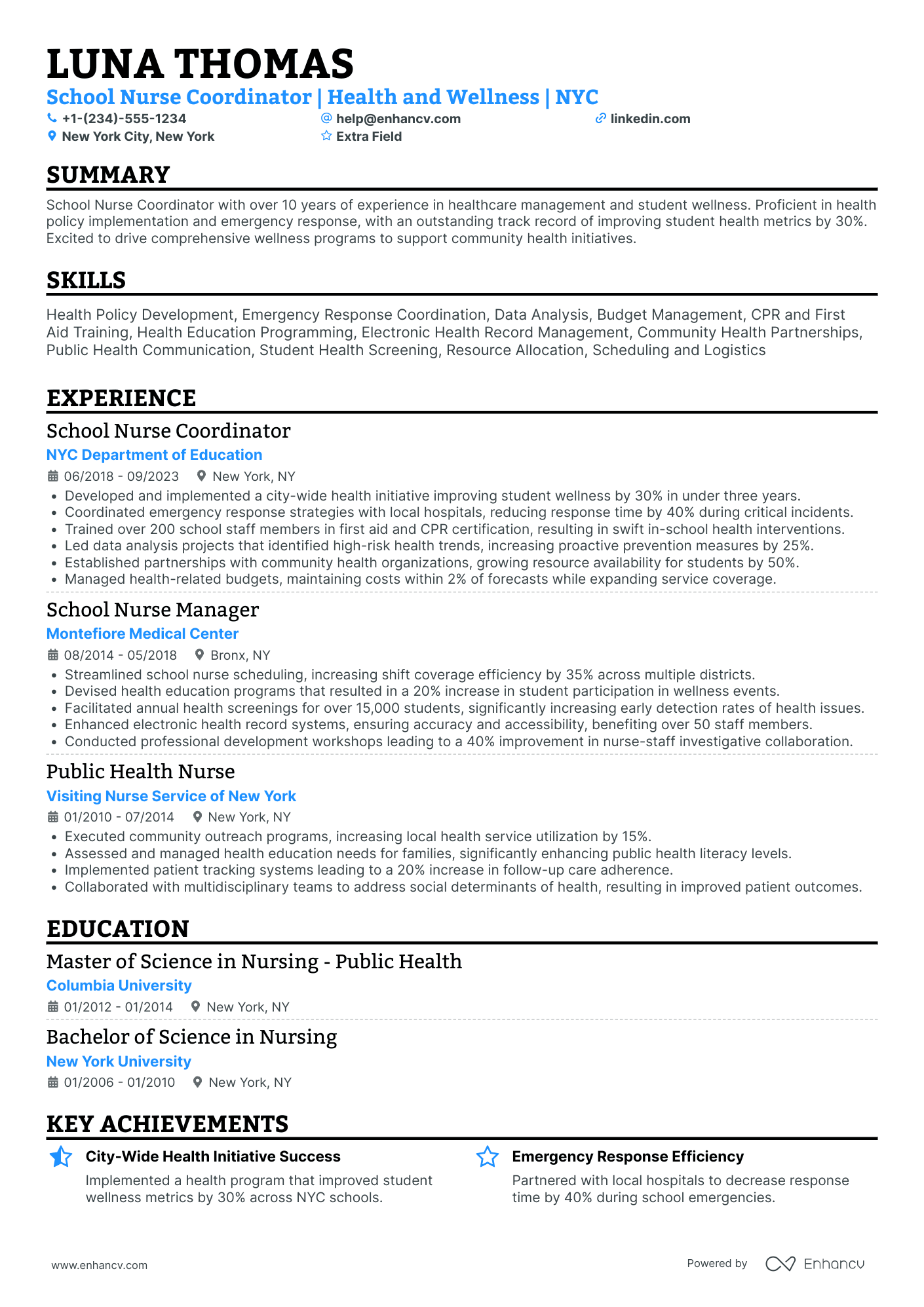 School Nurse Coordinator Resume Example