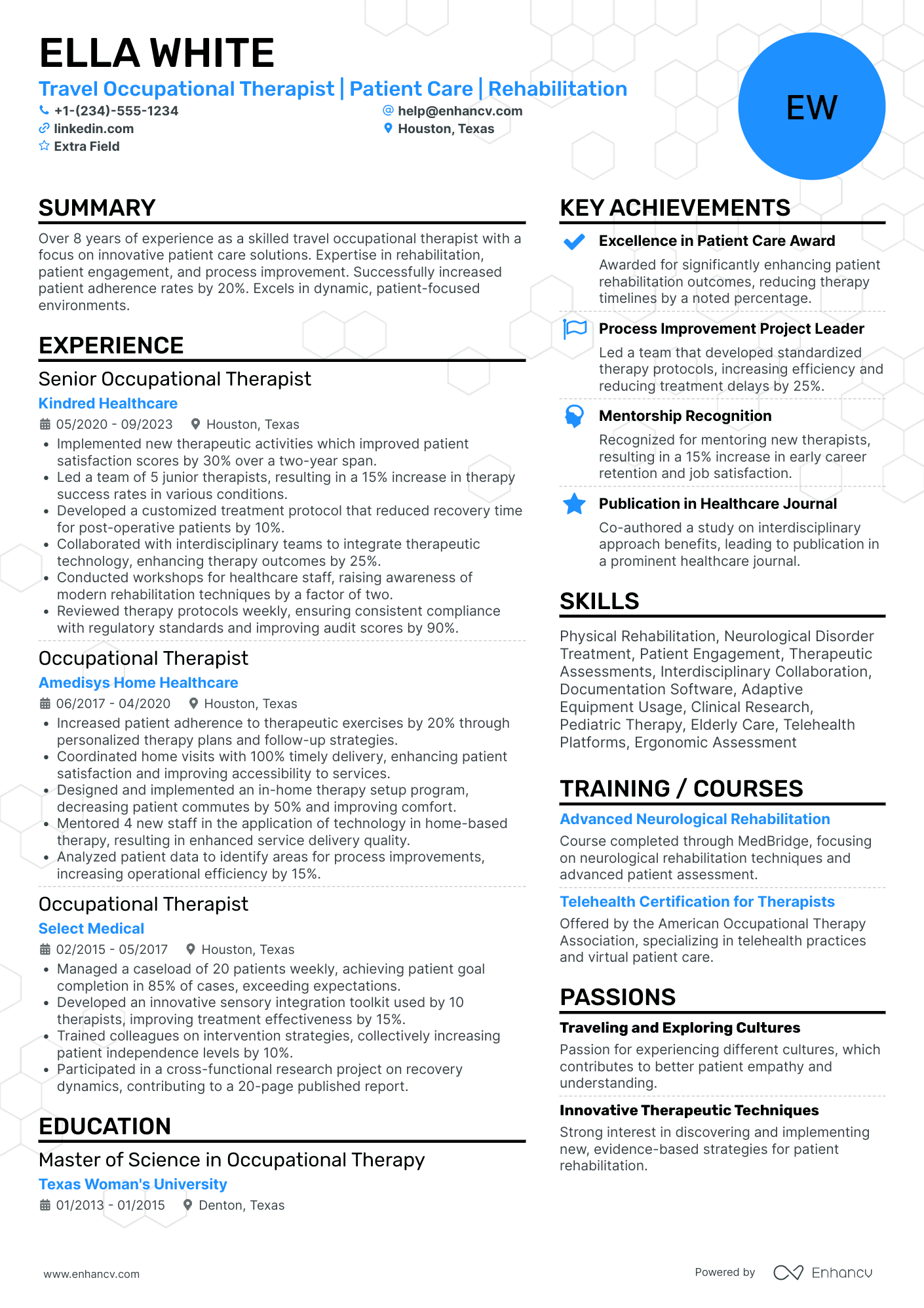 Travel Occupational Therapist Resume Example