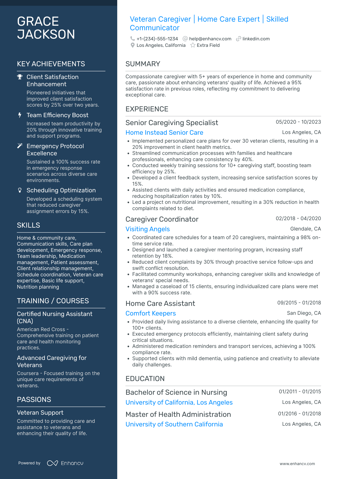 Veteran Caregiver Resume Example