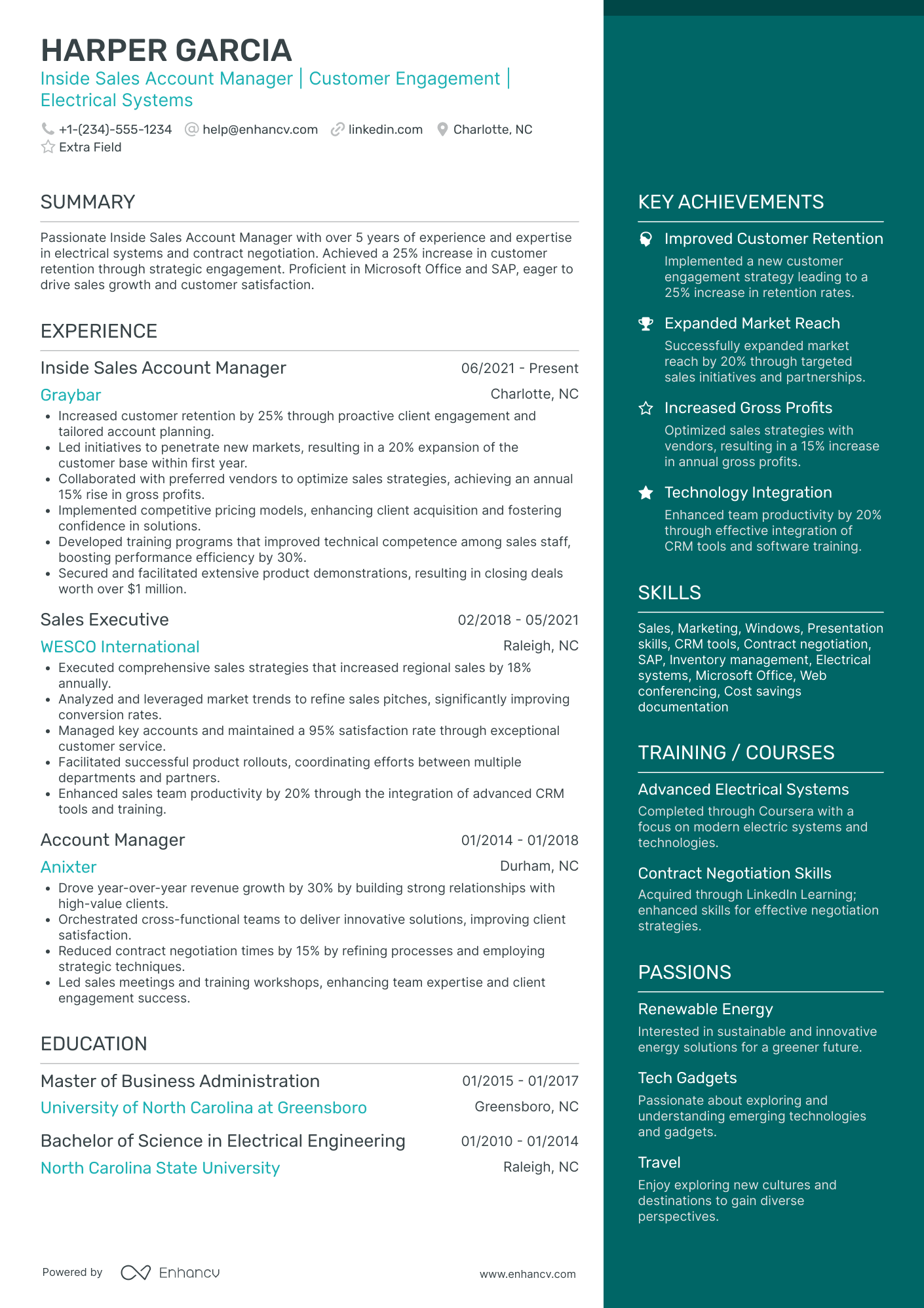 Inside Sales Manager Resume Example