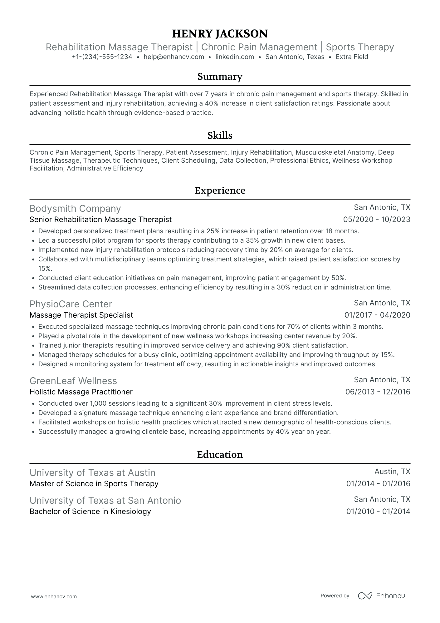 Rehabilitation Massage Therapist Resume Example