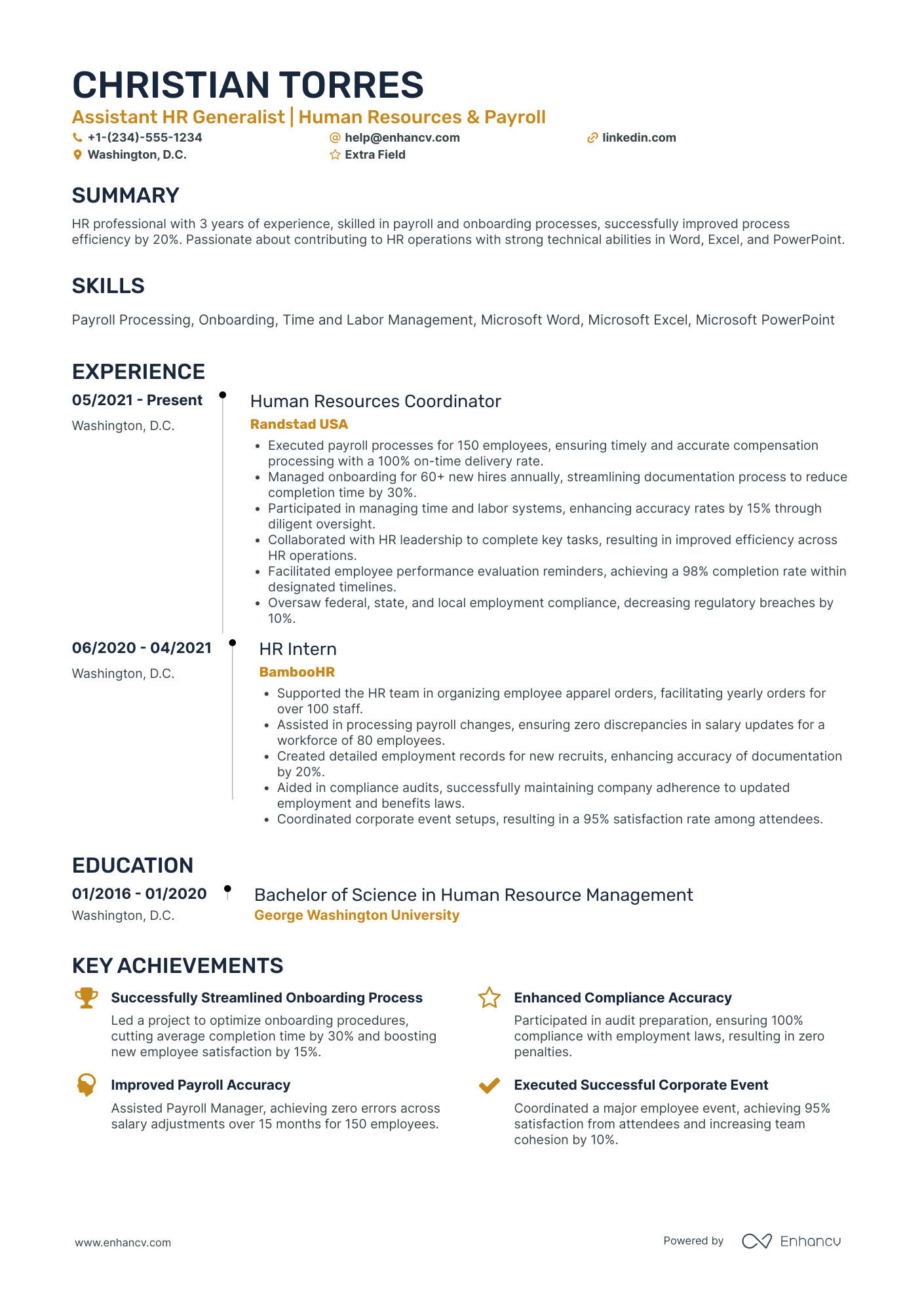 HR Generalist Assistant Resume Example