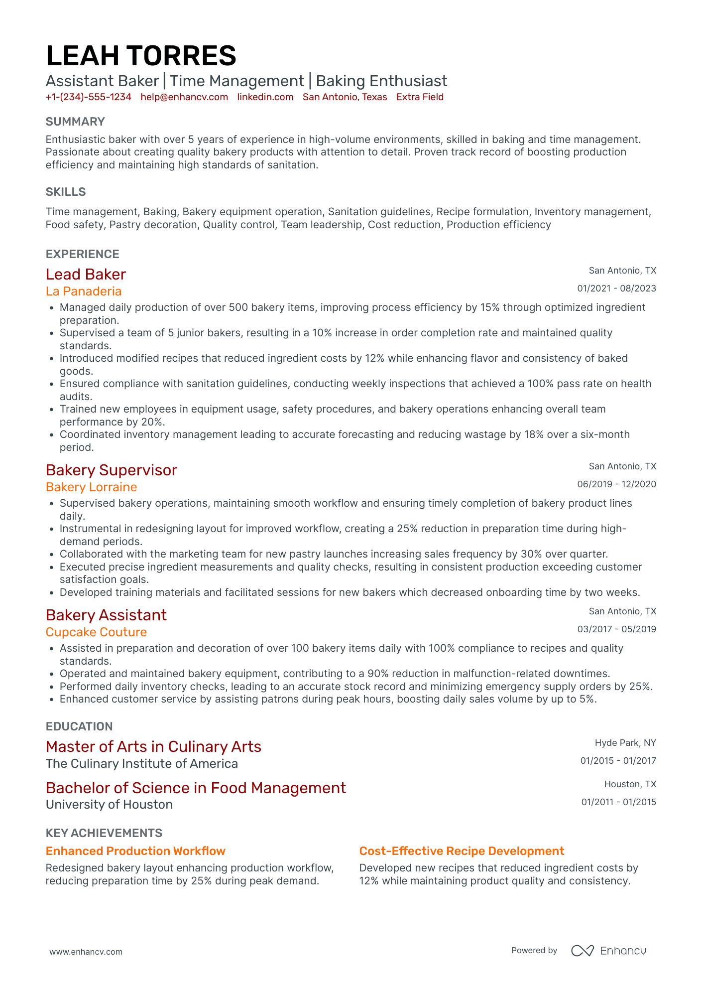 Baker's Assistant Resume Example