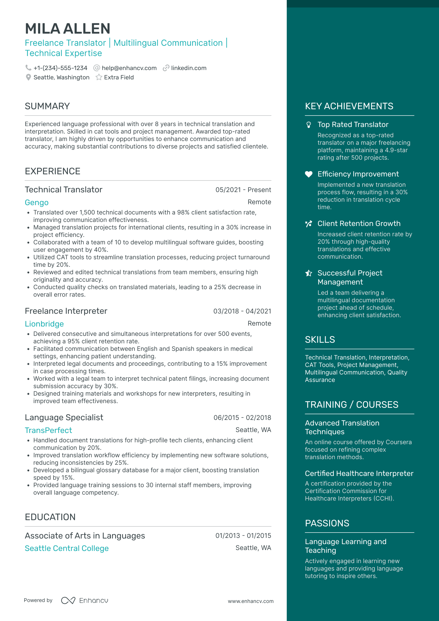 Mid Level Freelance Translator Resume Example