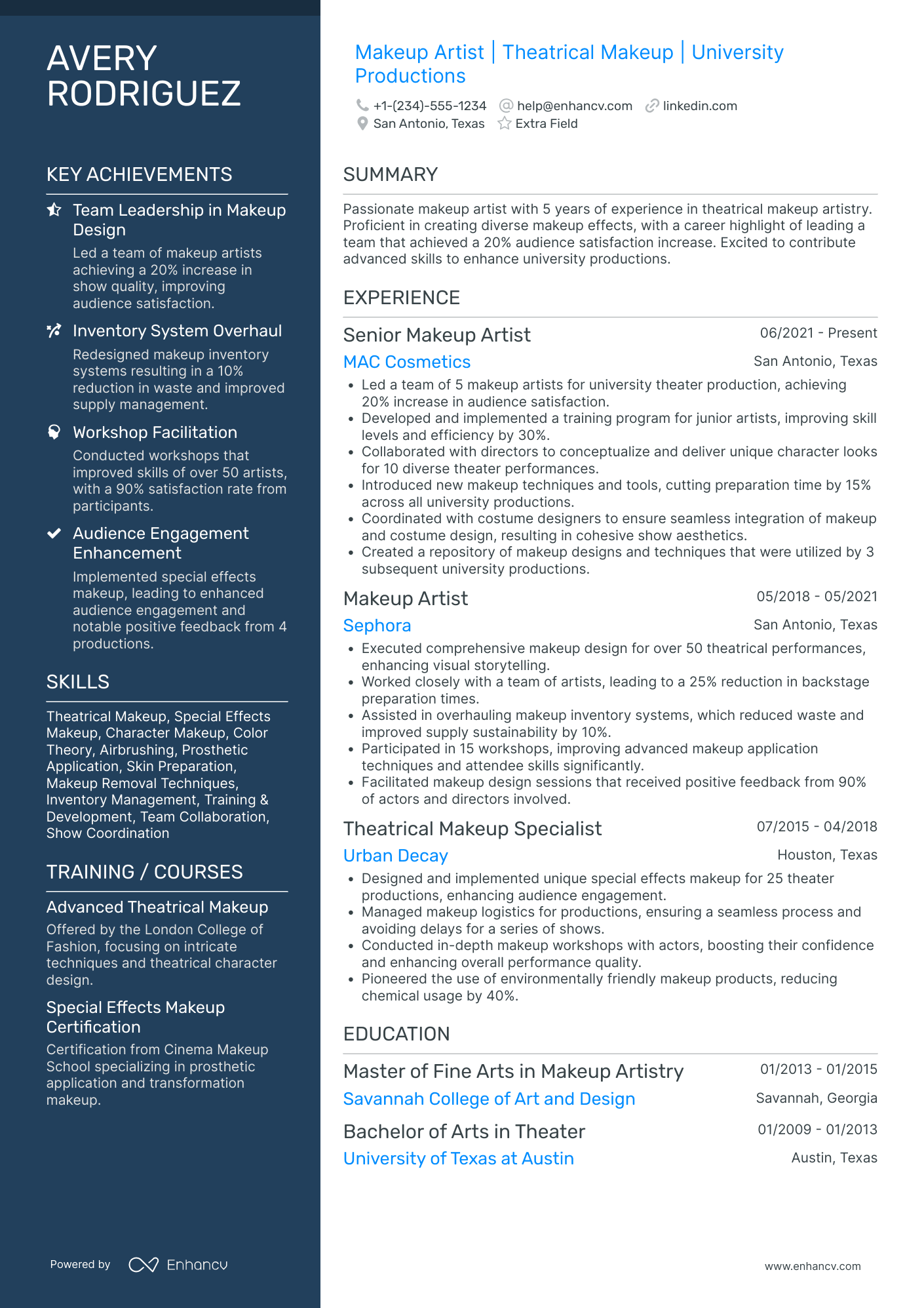 Fashion Makeup Artist Resume Example