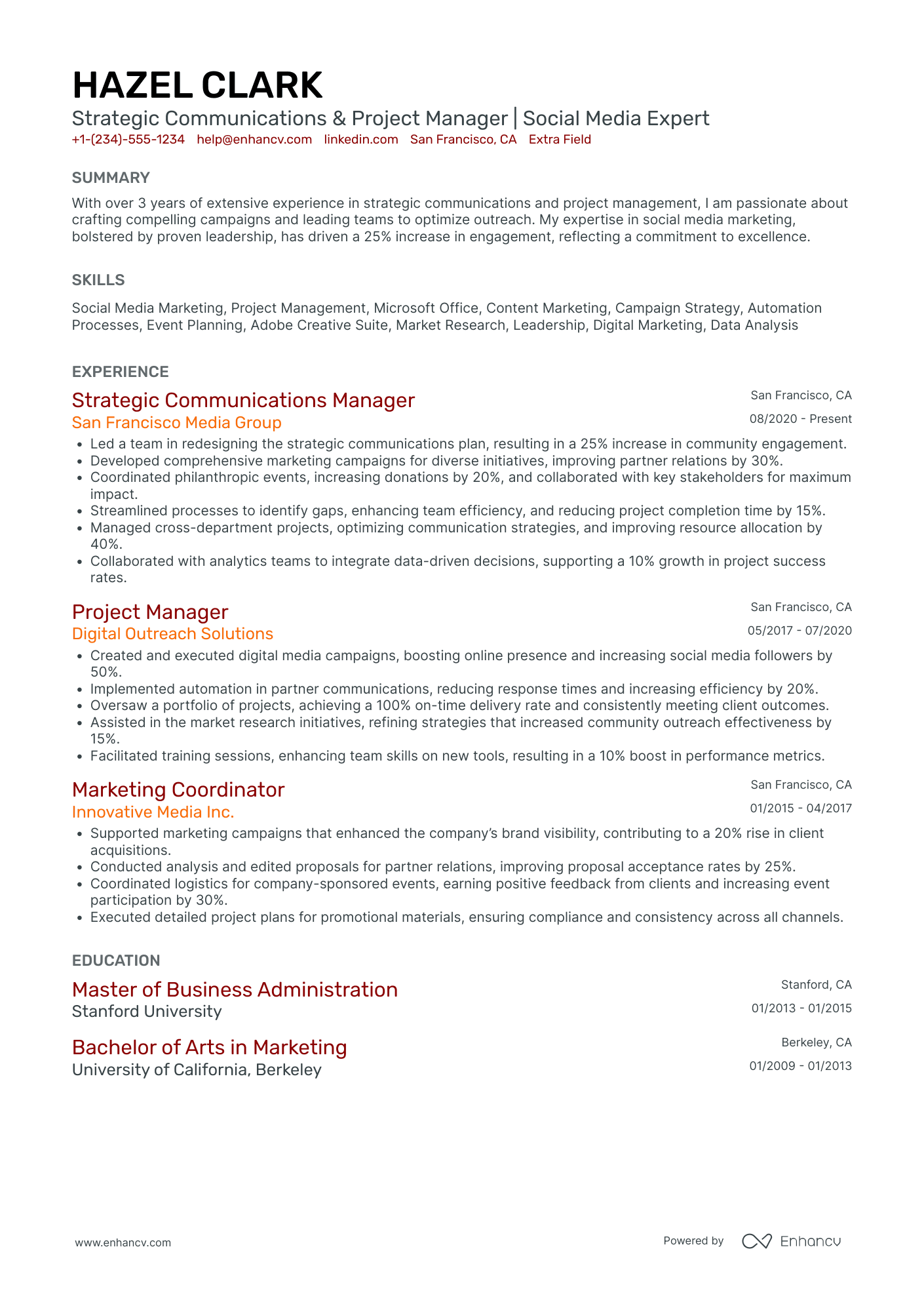 Communication Project Manager Resume Example