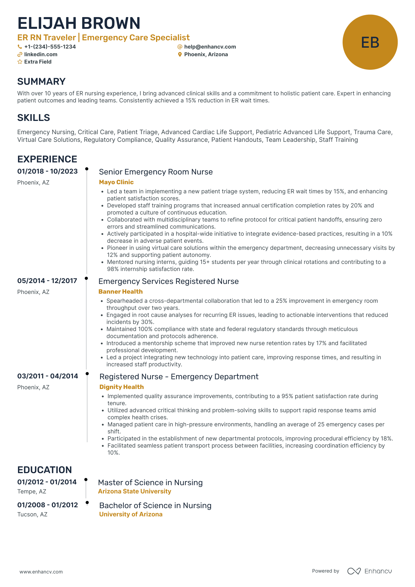 ER Travel Nurse Resume Example