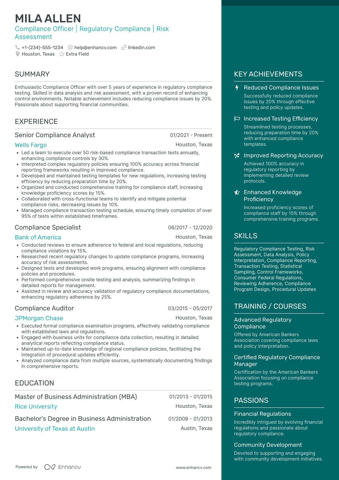 CPA Compliance Officer Resume Example