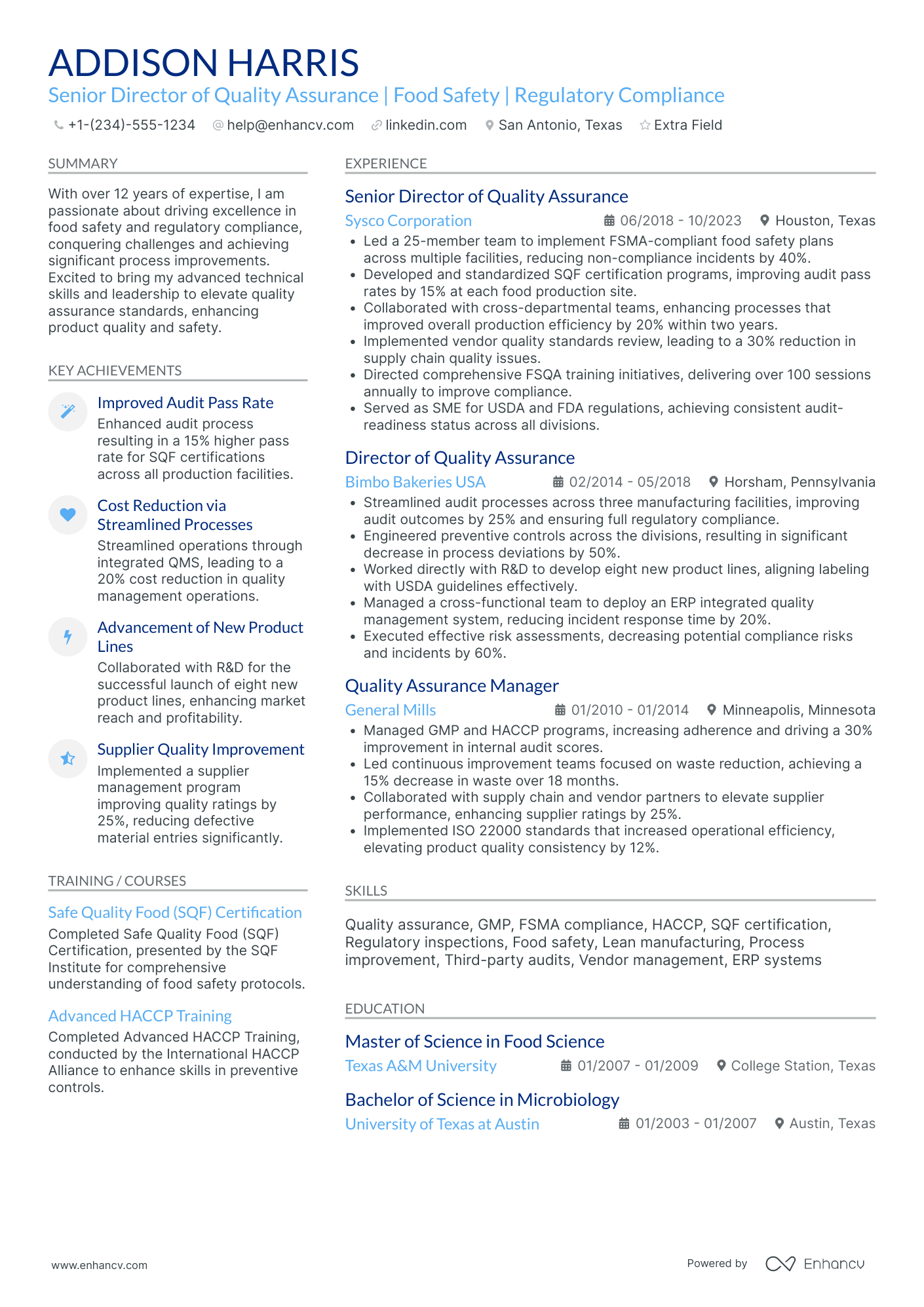 Director of Quality Assurance Resume Example