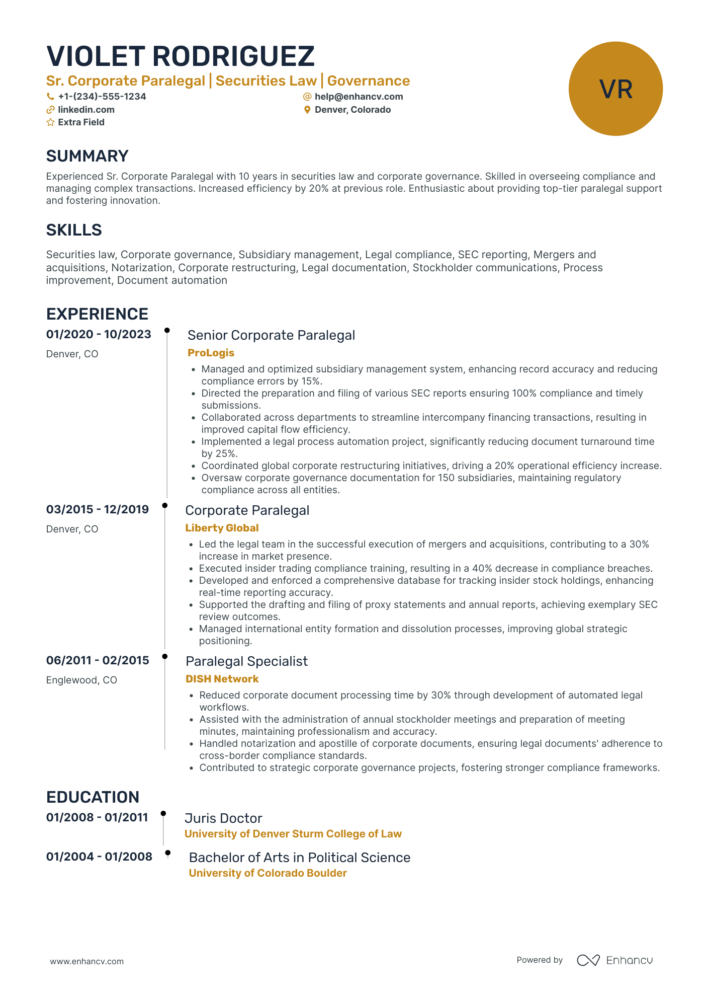 Senior Corporate Paralegal Resume Example