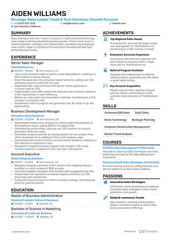 National Sales Manager Resume Example