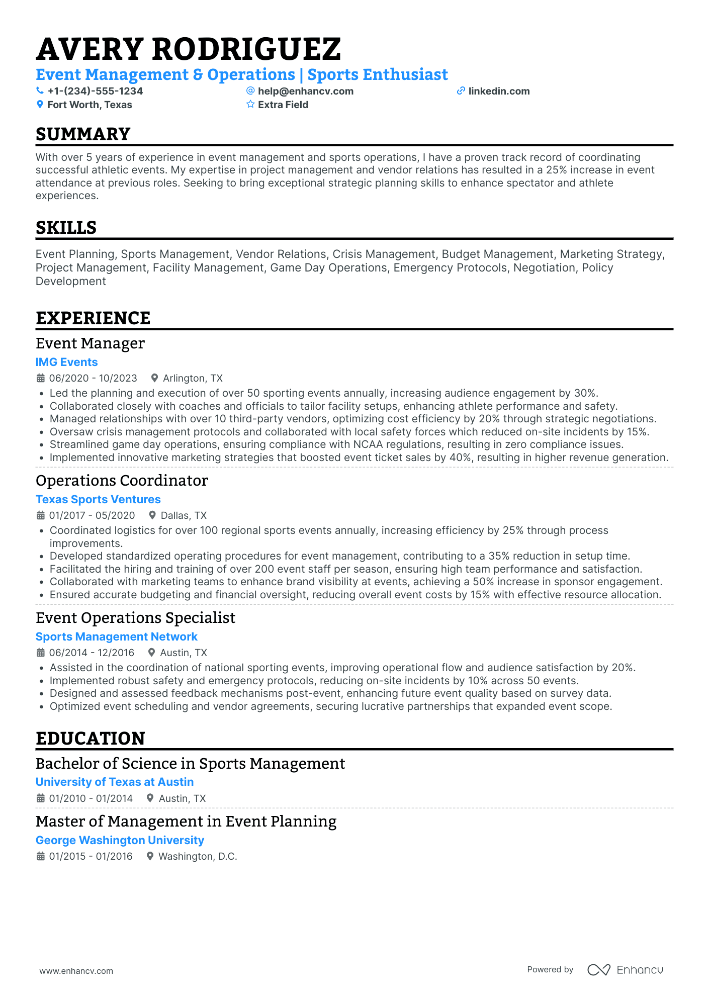 Event Management Coordinator Resume Example