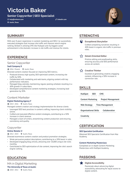 Seo Copywriter Resume Example