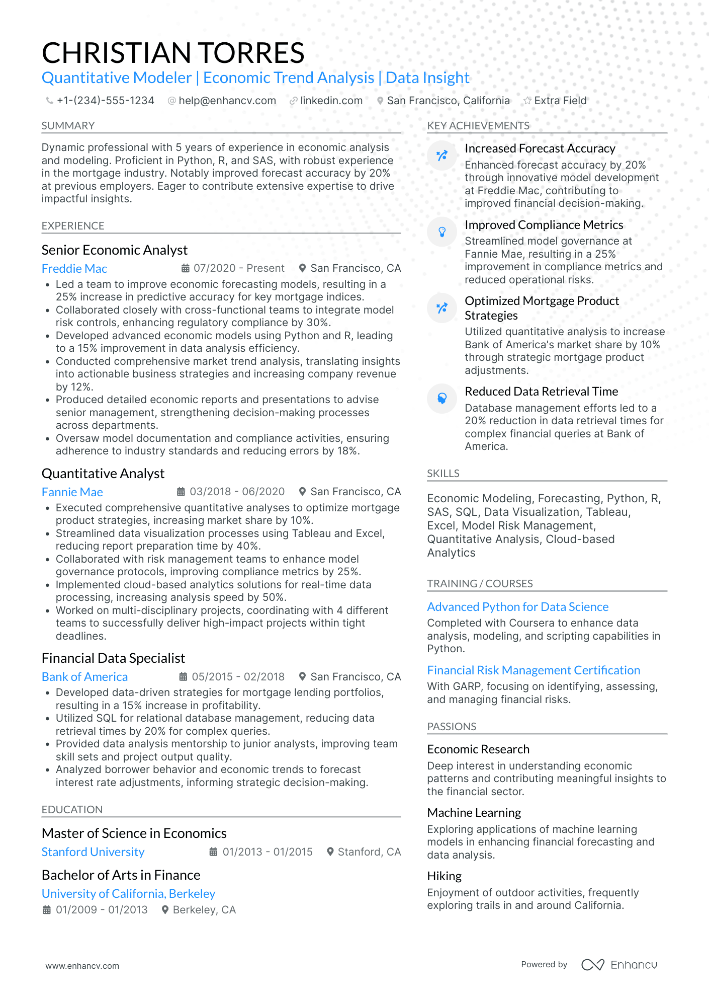 Quantitative Modeler Resume Example