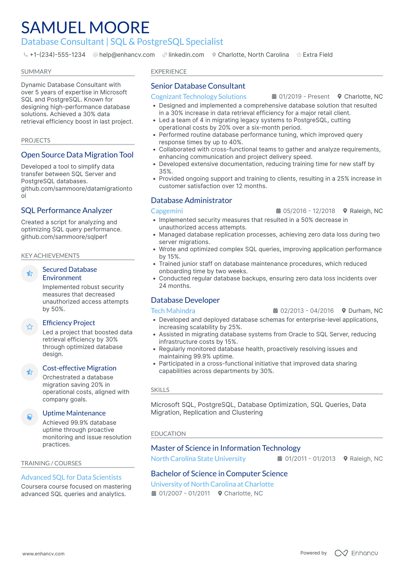 Microsoft SQL Server Database Administrator Resume Example