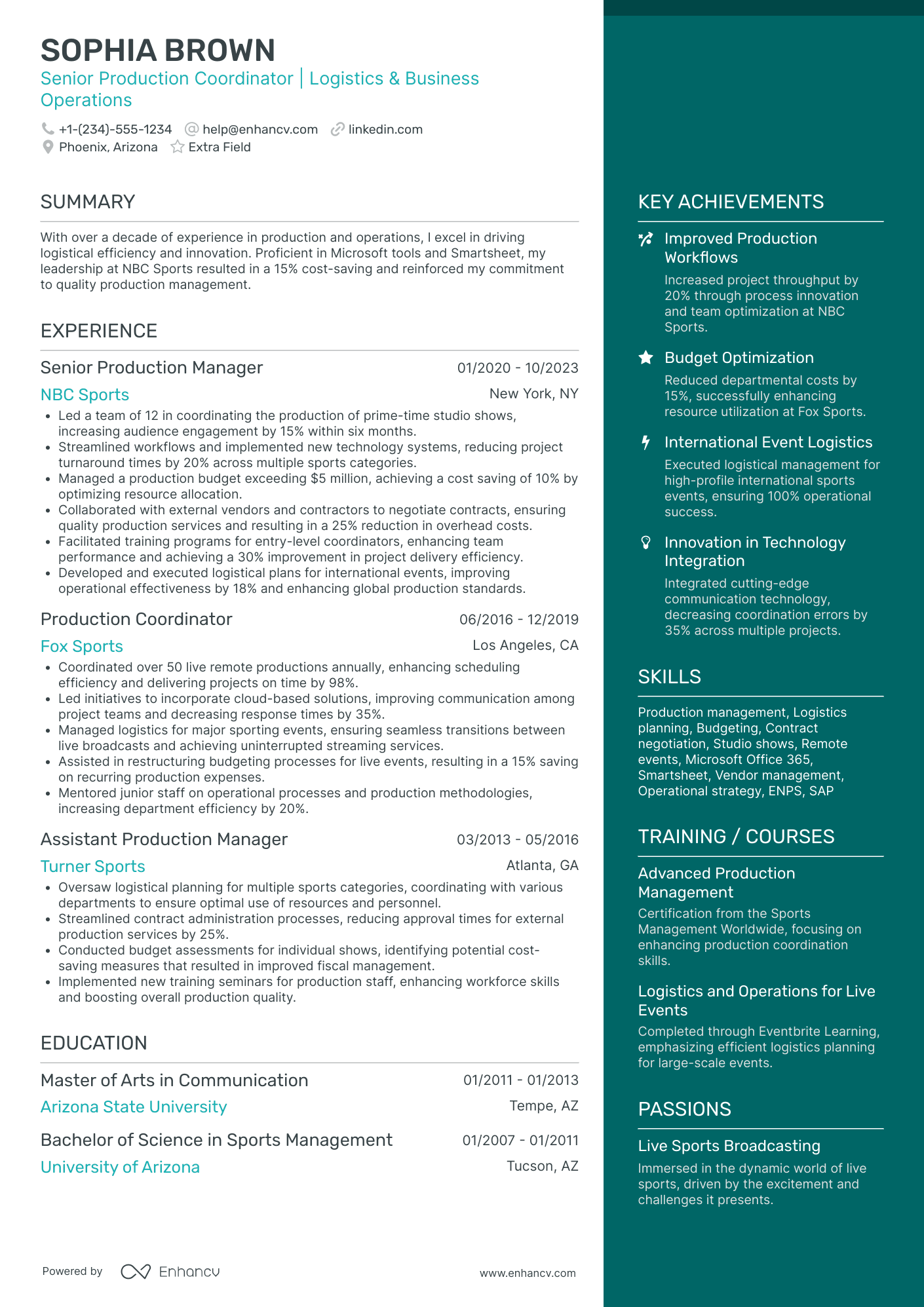 Senior Production Coordinator Resume Example