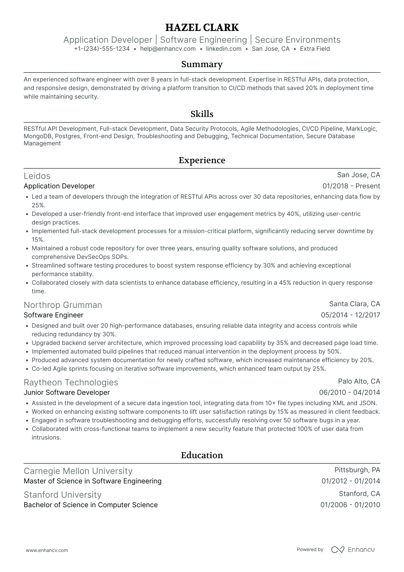 Entry Level Full Stack Developer Resume Example