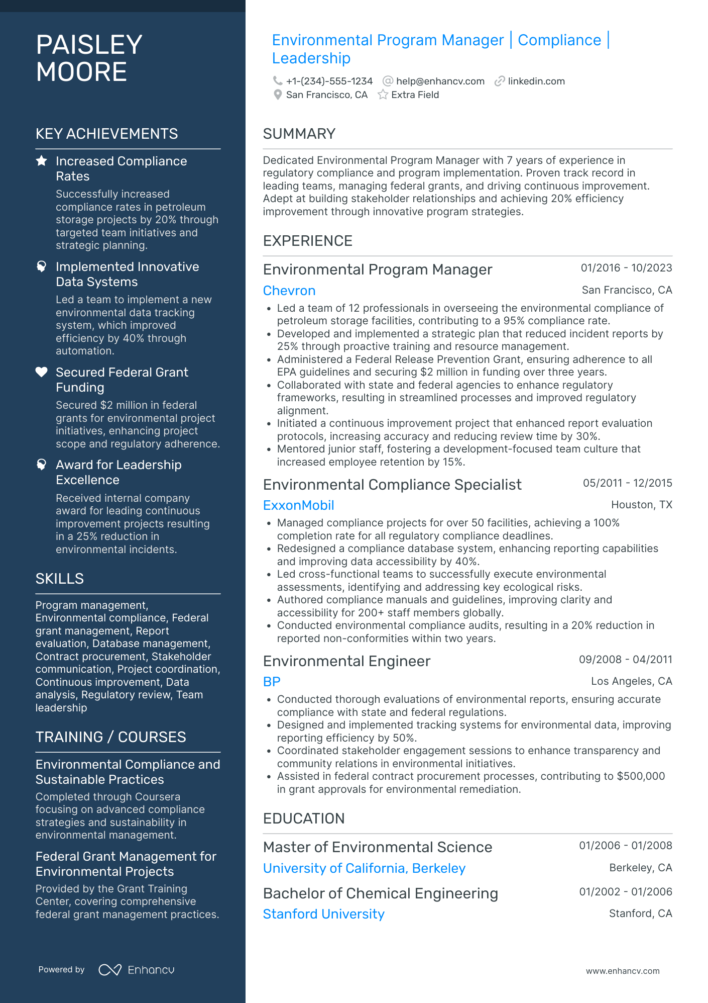 Environmental Program Manager Resume Example