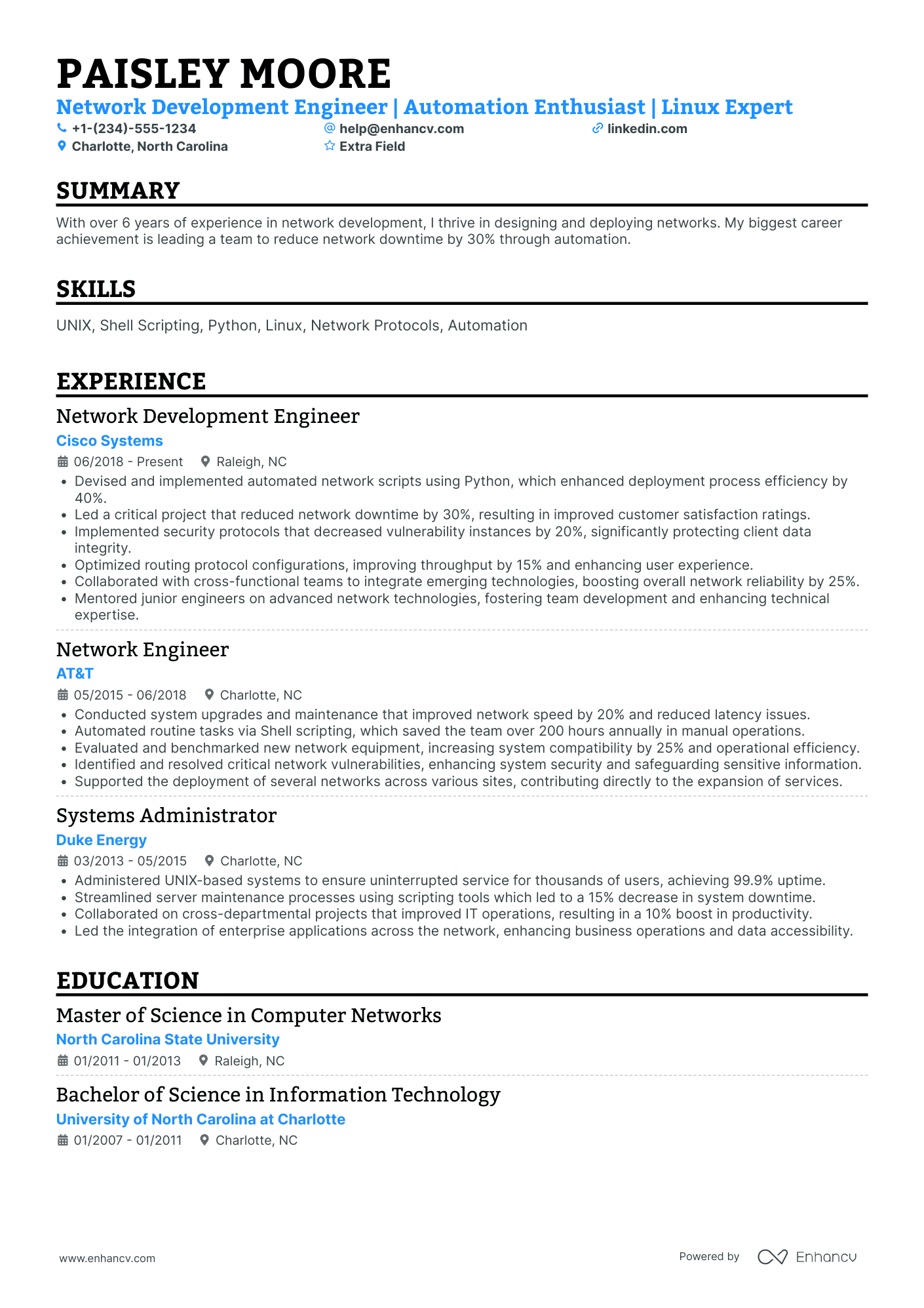 Network Development Engineer Resume Example