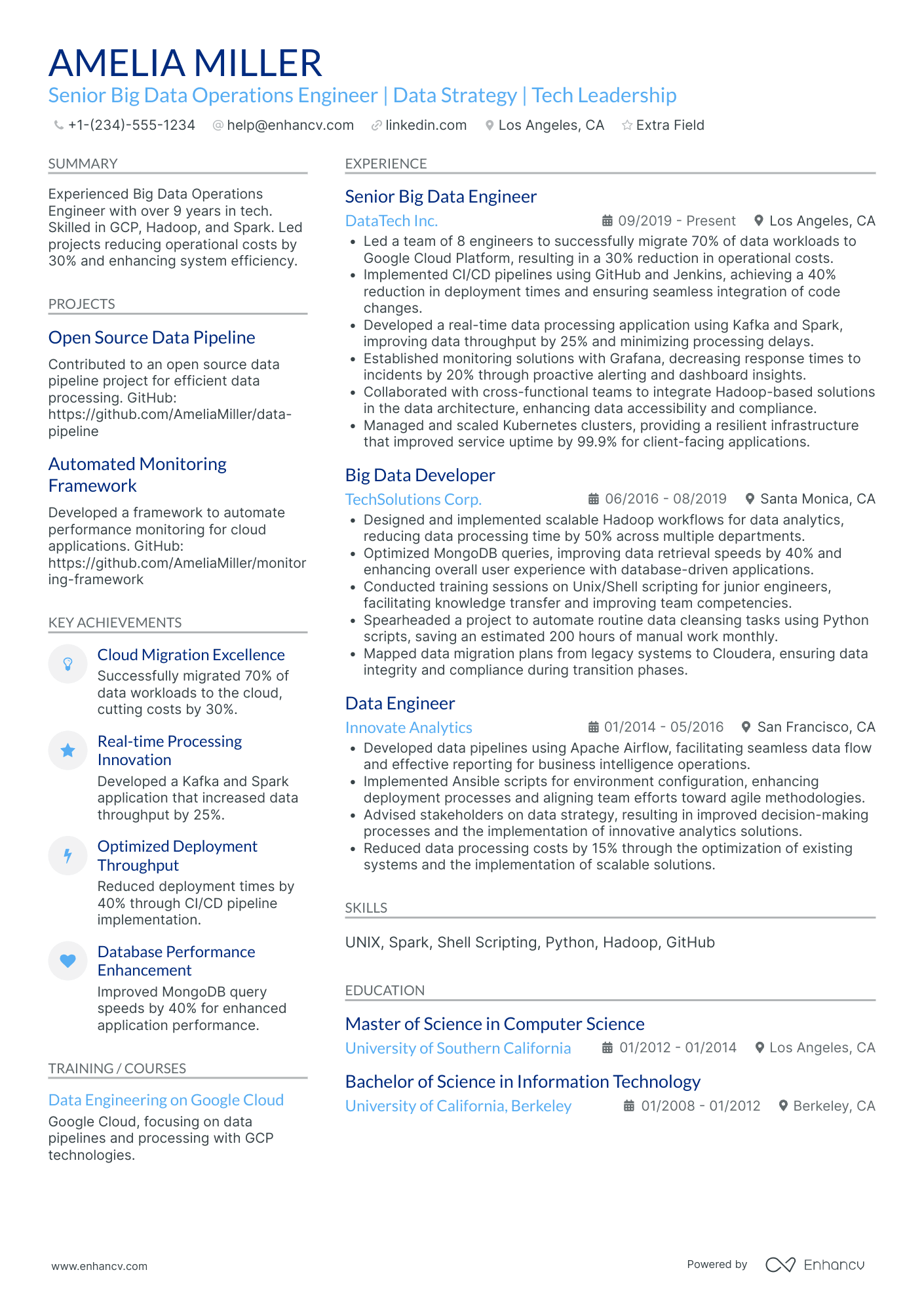 Senior Big Data Engineer Resume Example