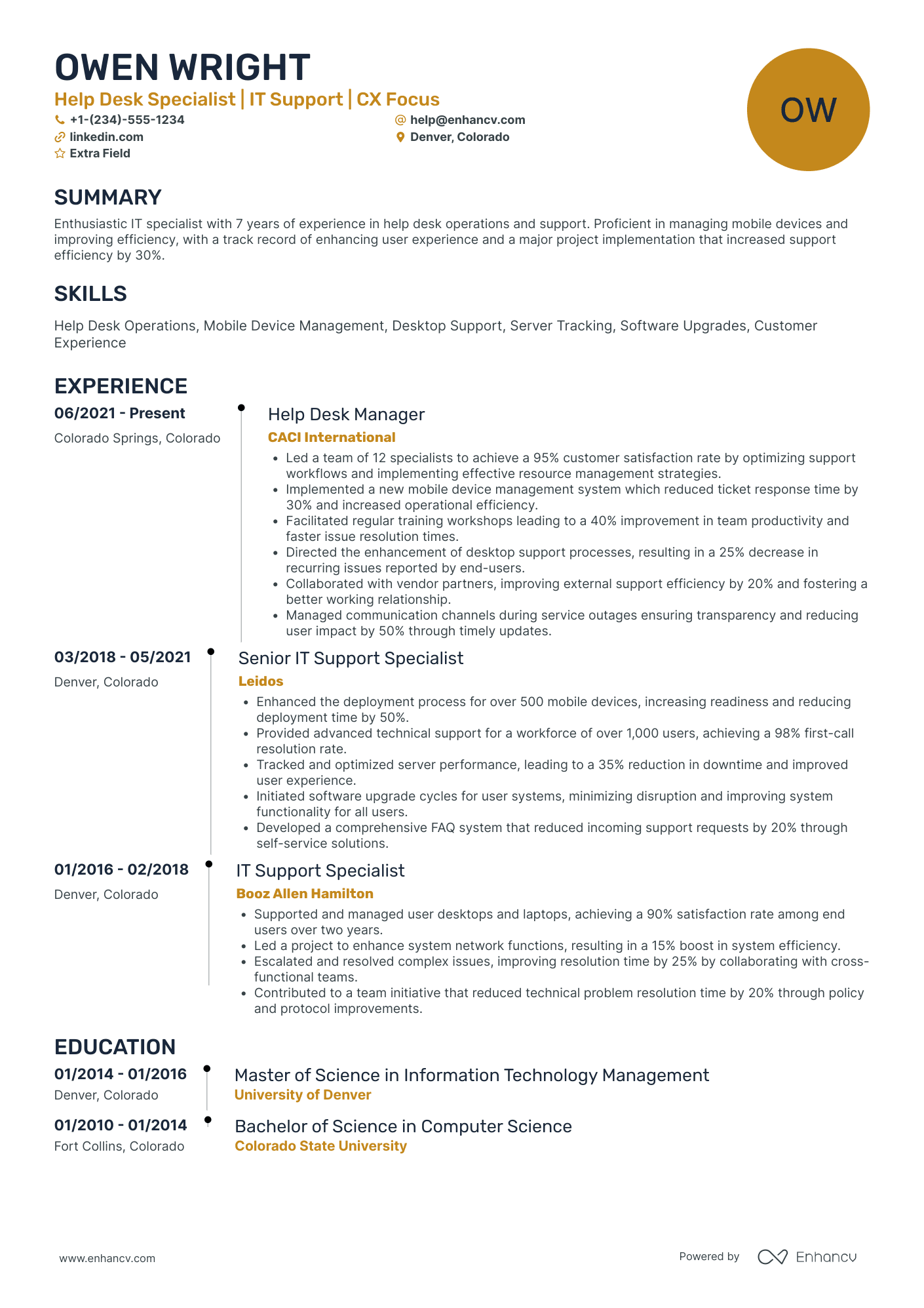 Help Desk Computer Technician Resume Example