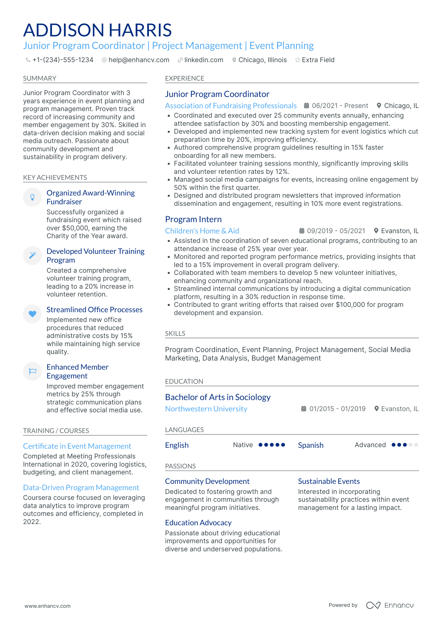 Junior Program Coordinator Resume Example