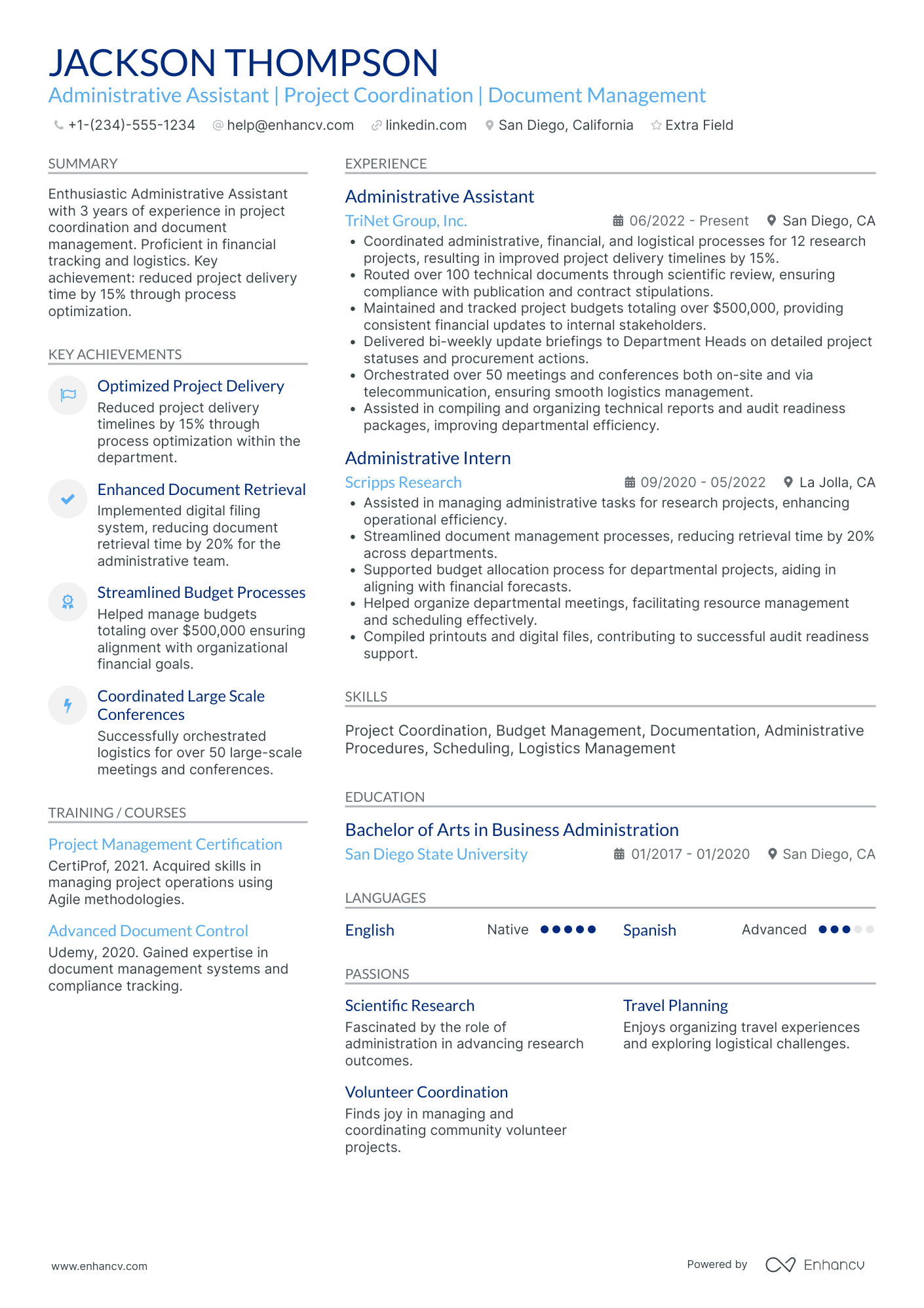 Junior Administrative Assistant Resume Example