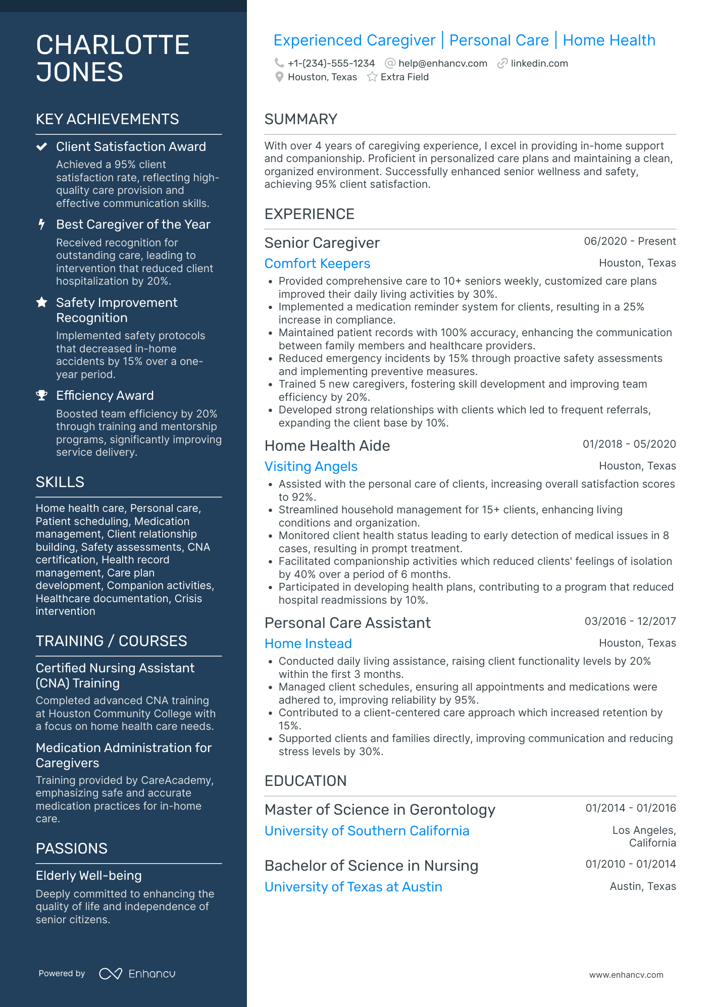 Overnight Caregiver Resume Example