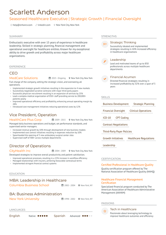Founder & CEO Resume Example