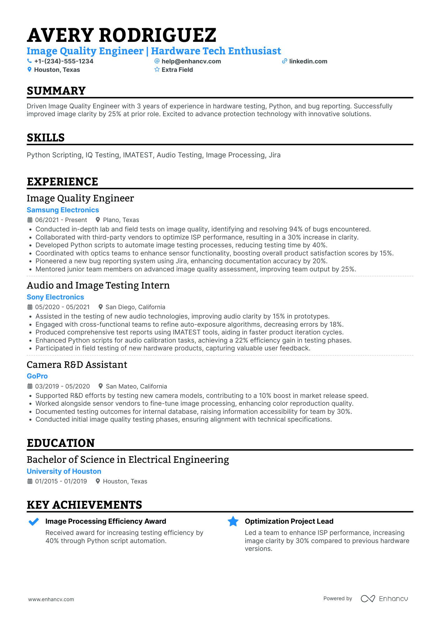 Junior Audio Engineer Resume Example