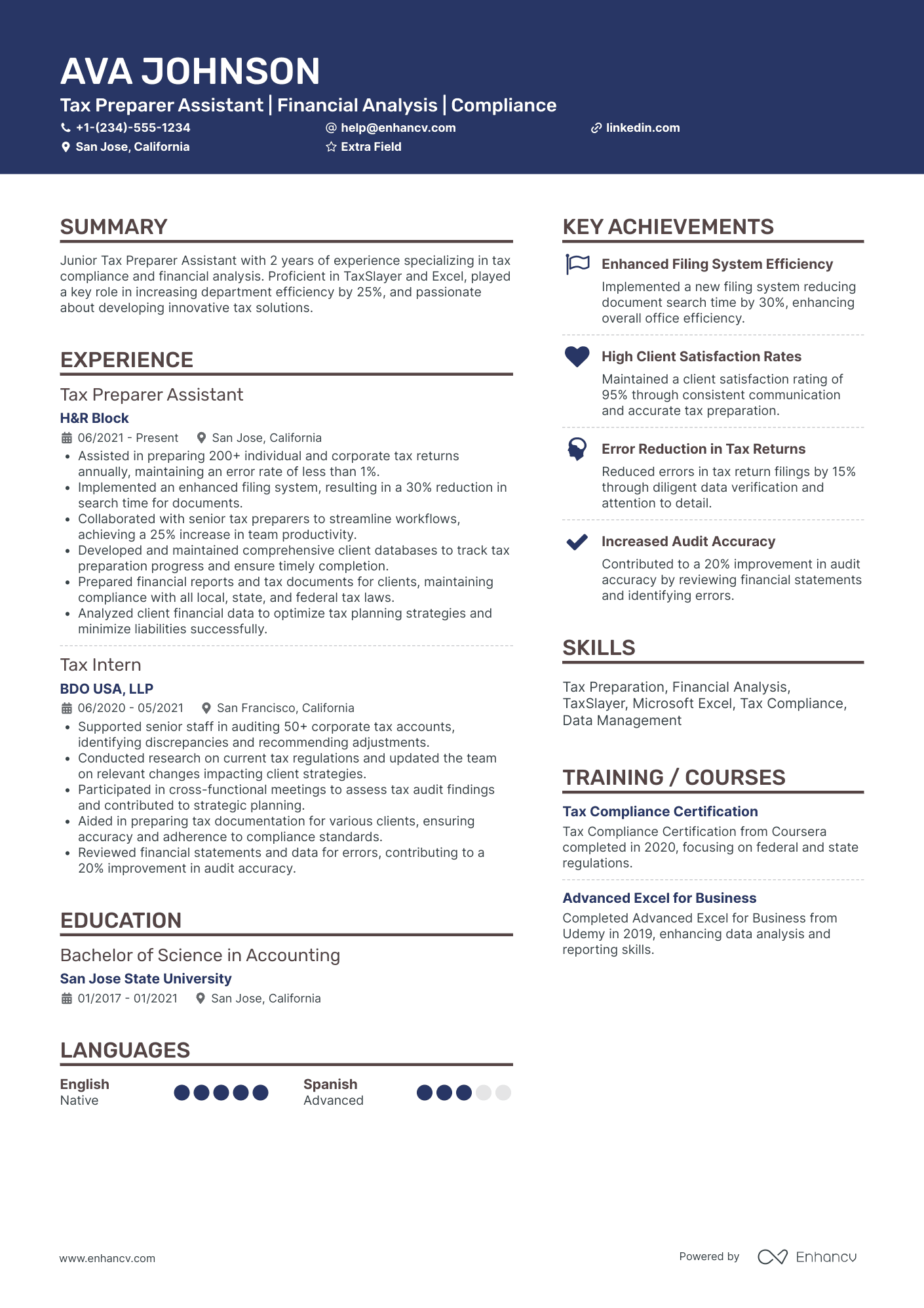 Tax Preparer Assistant Resume Example