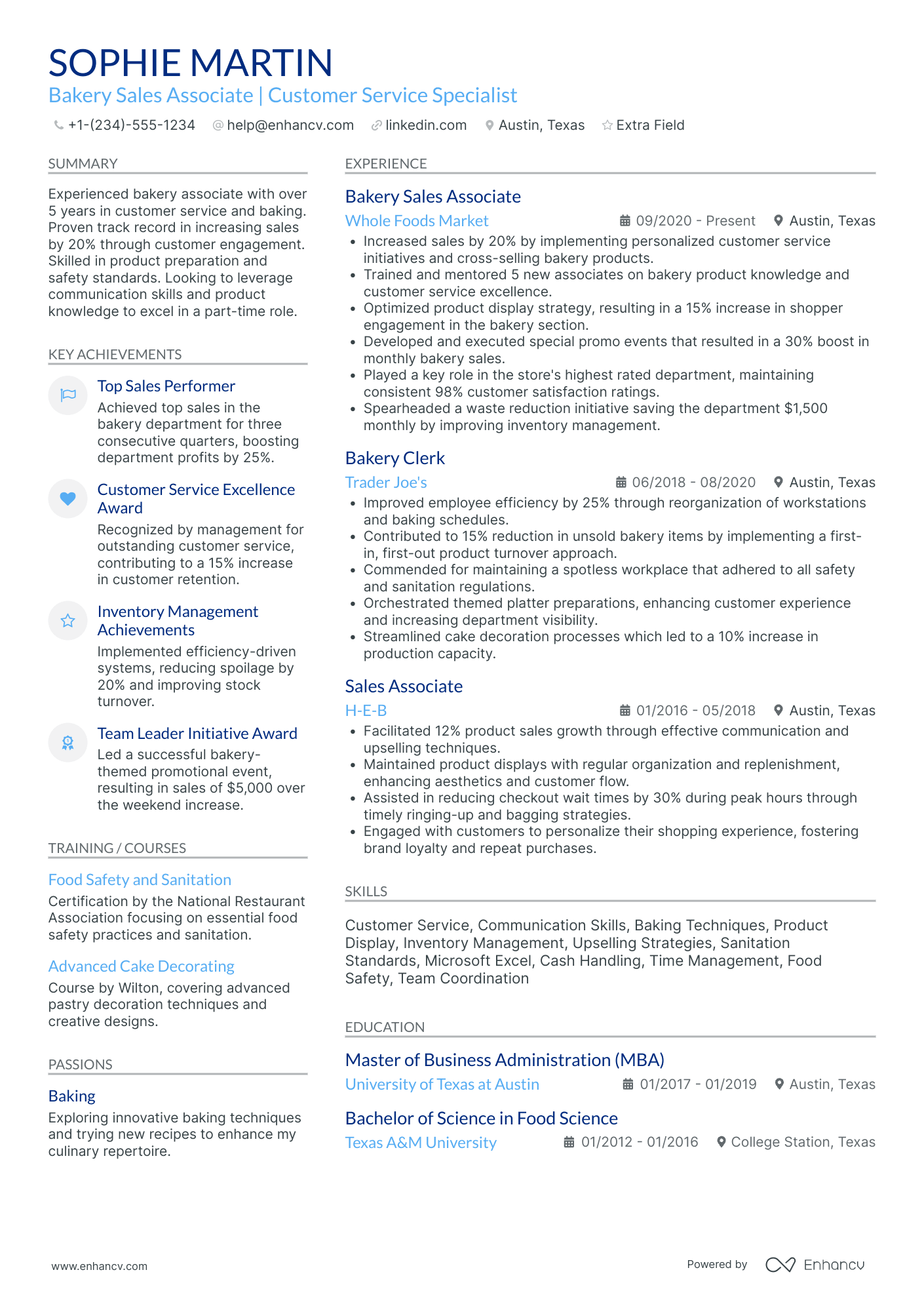 Bakery Sales Associate Resume Example