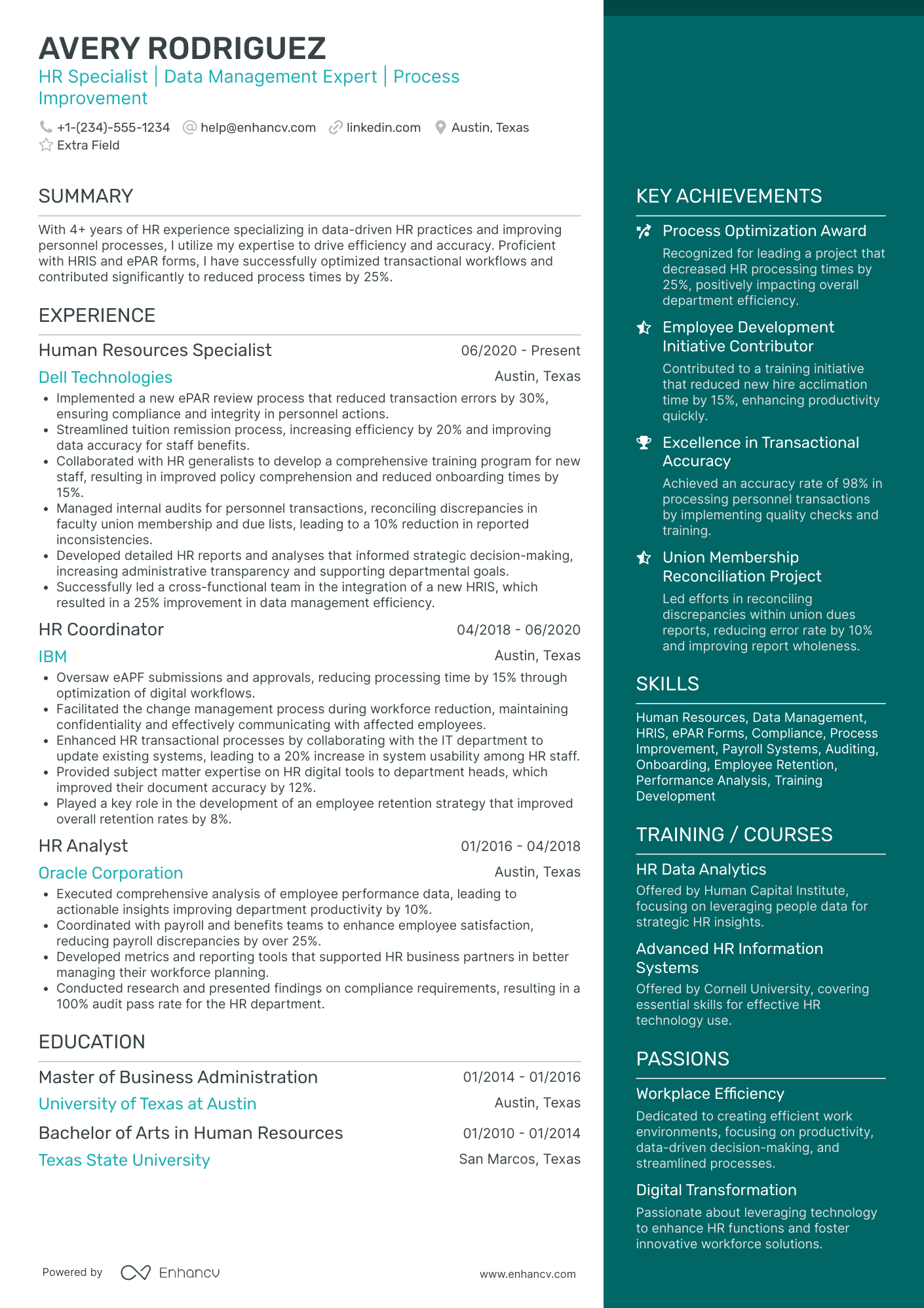 HR Specialist Resume Example