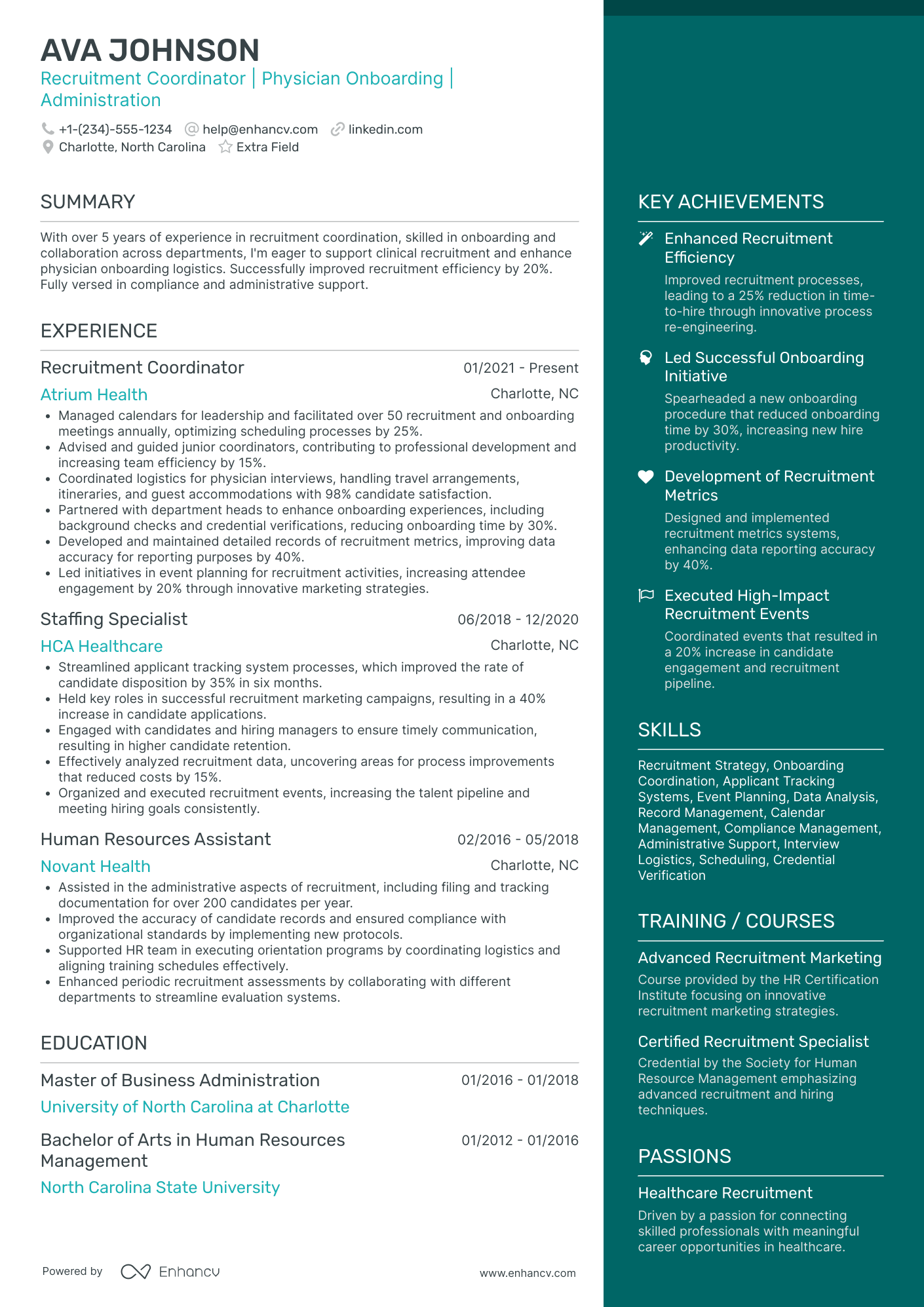 Healthcare Recruiting Coordinator Resume Example