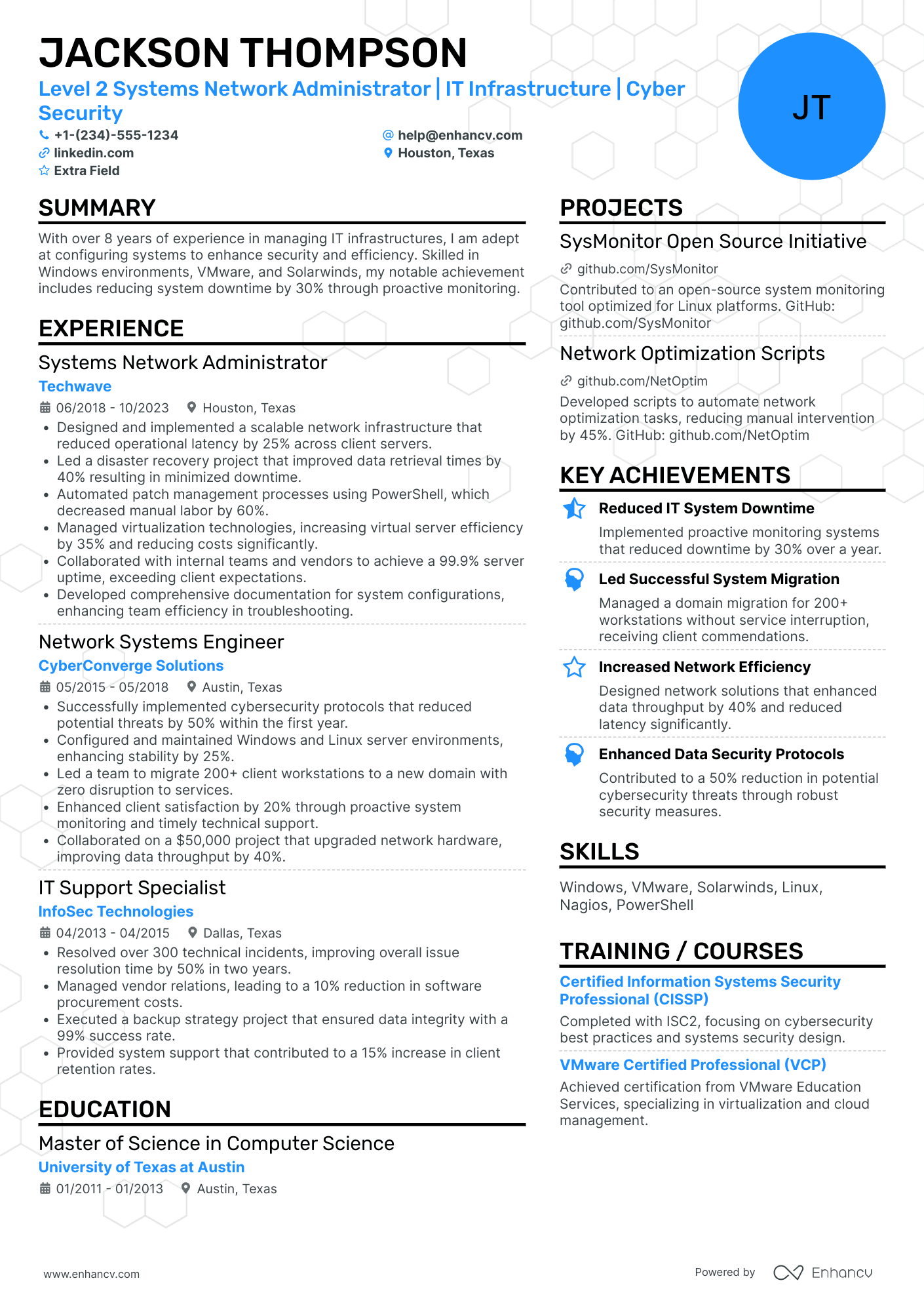 Senior Silicon Valley Network Administrator Resume Example