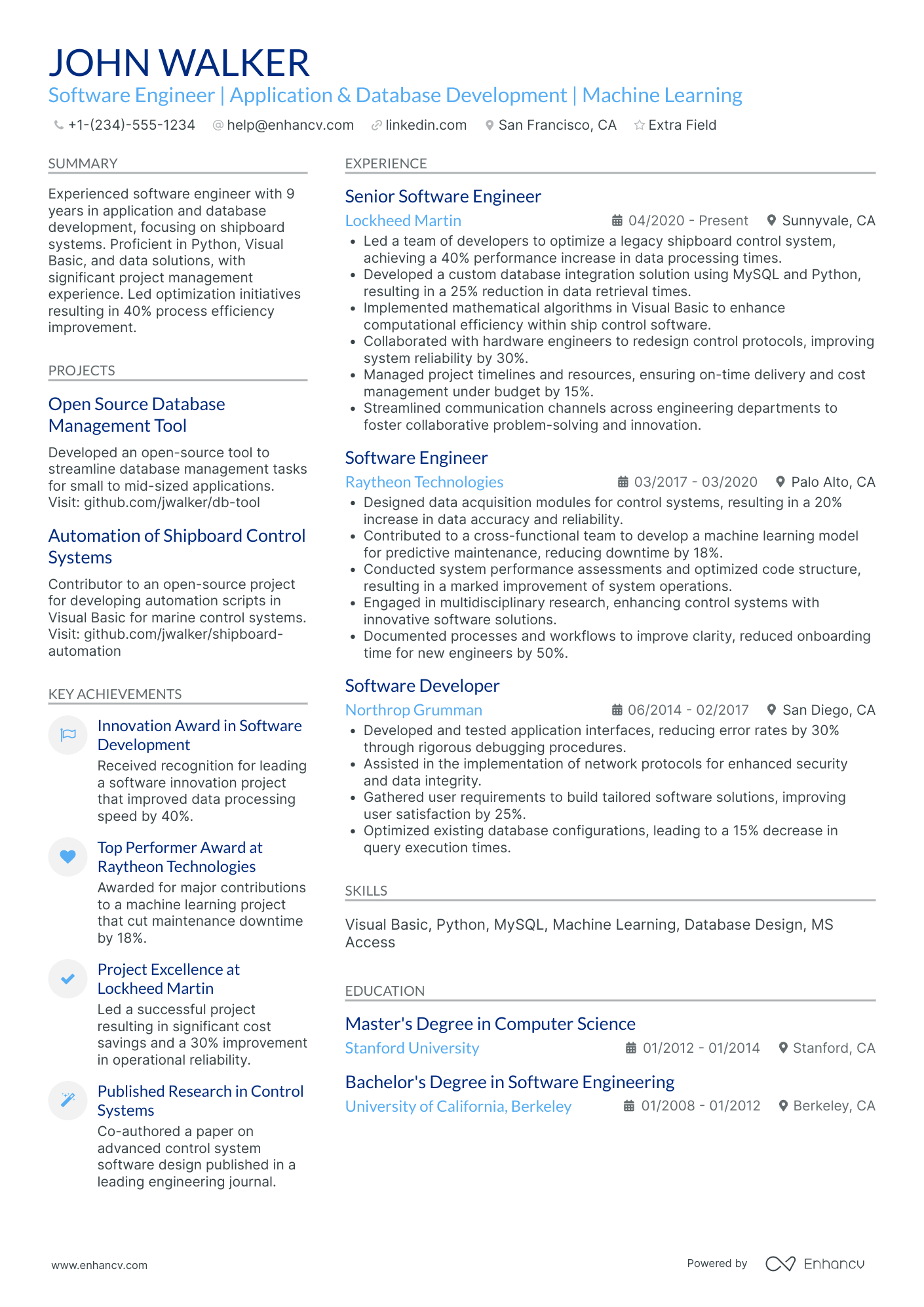 Database Engineer Architect Resume Example