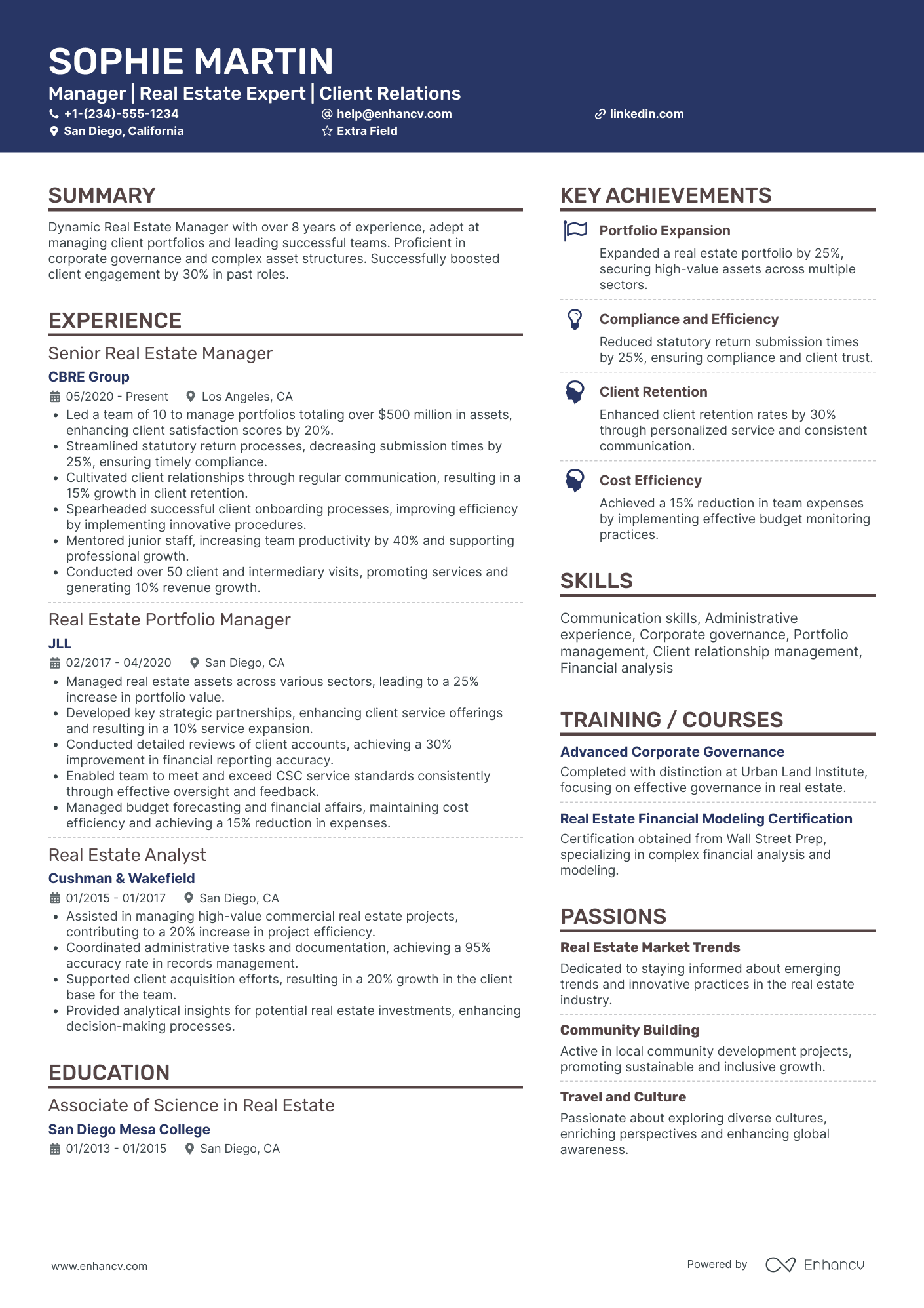 Real Estate Administrative Manager Resume Example