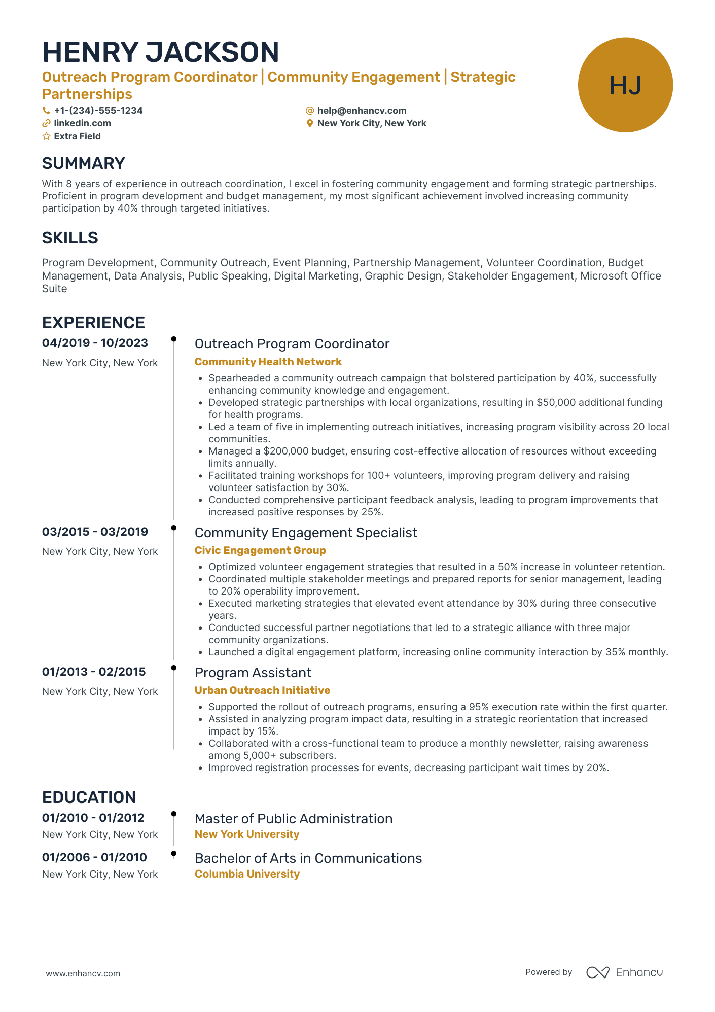 Outreach Program Coordinator Resume Example