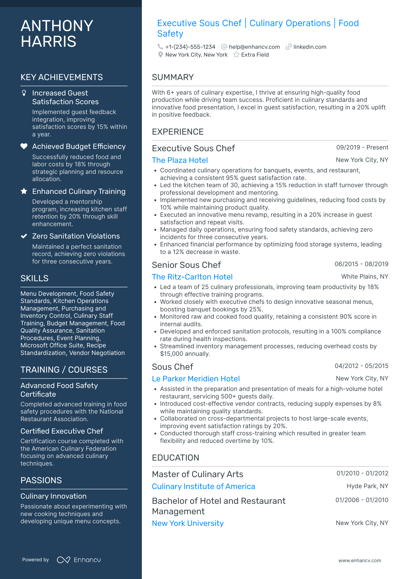 Hotel Sous Chef Resume Example