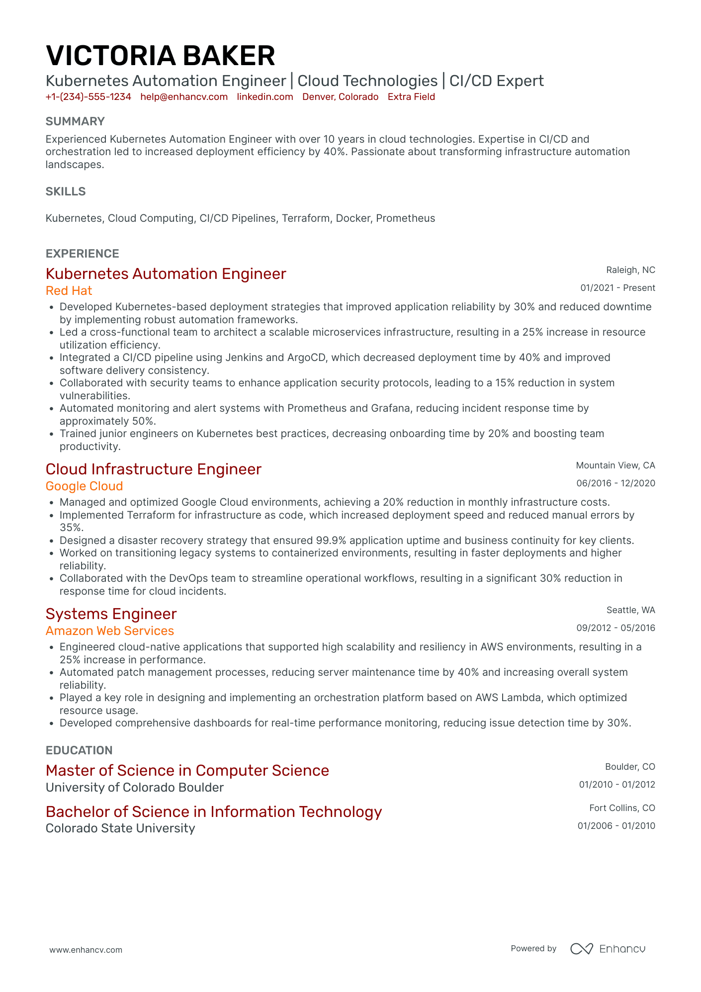 Kubernetes Automation Engineer Resume Example