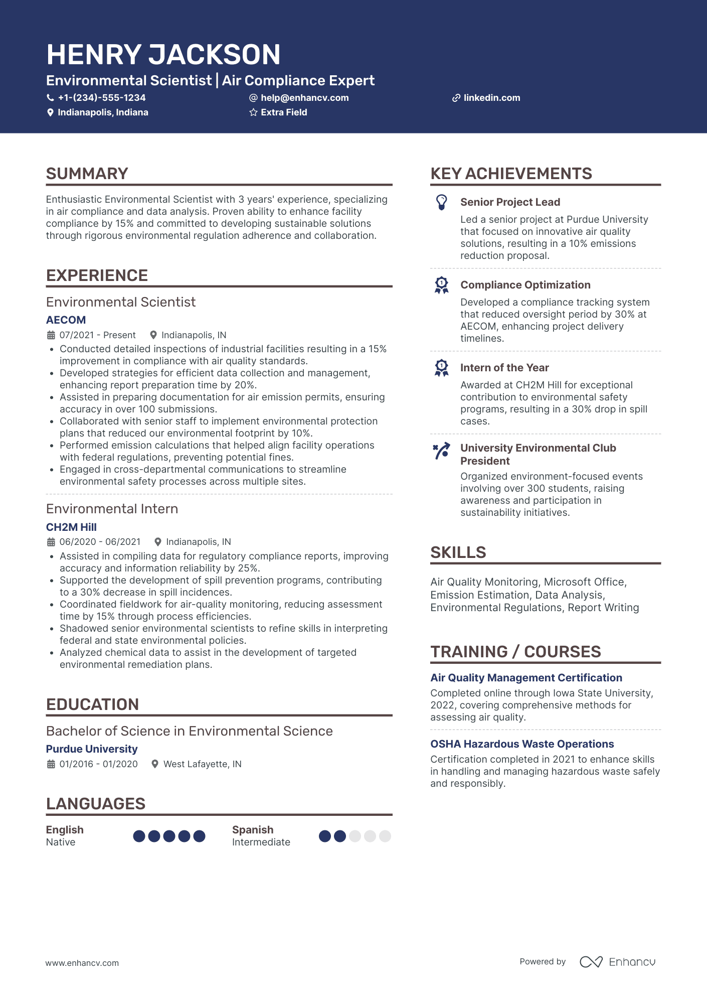 Junior Environmental Scientist Resume Example