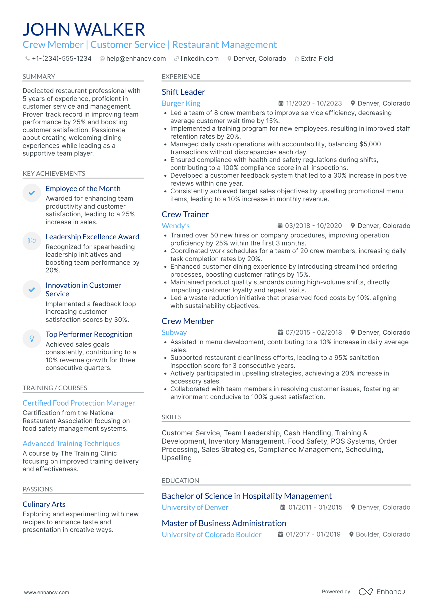 McDonalds Crew Member Resume Example