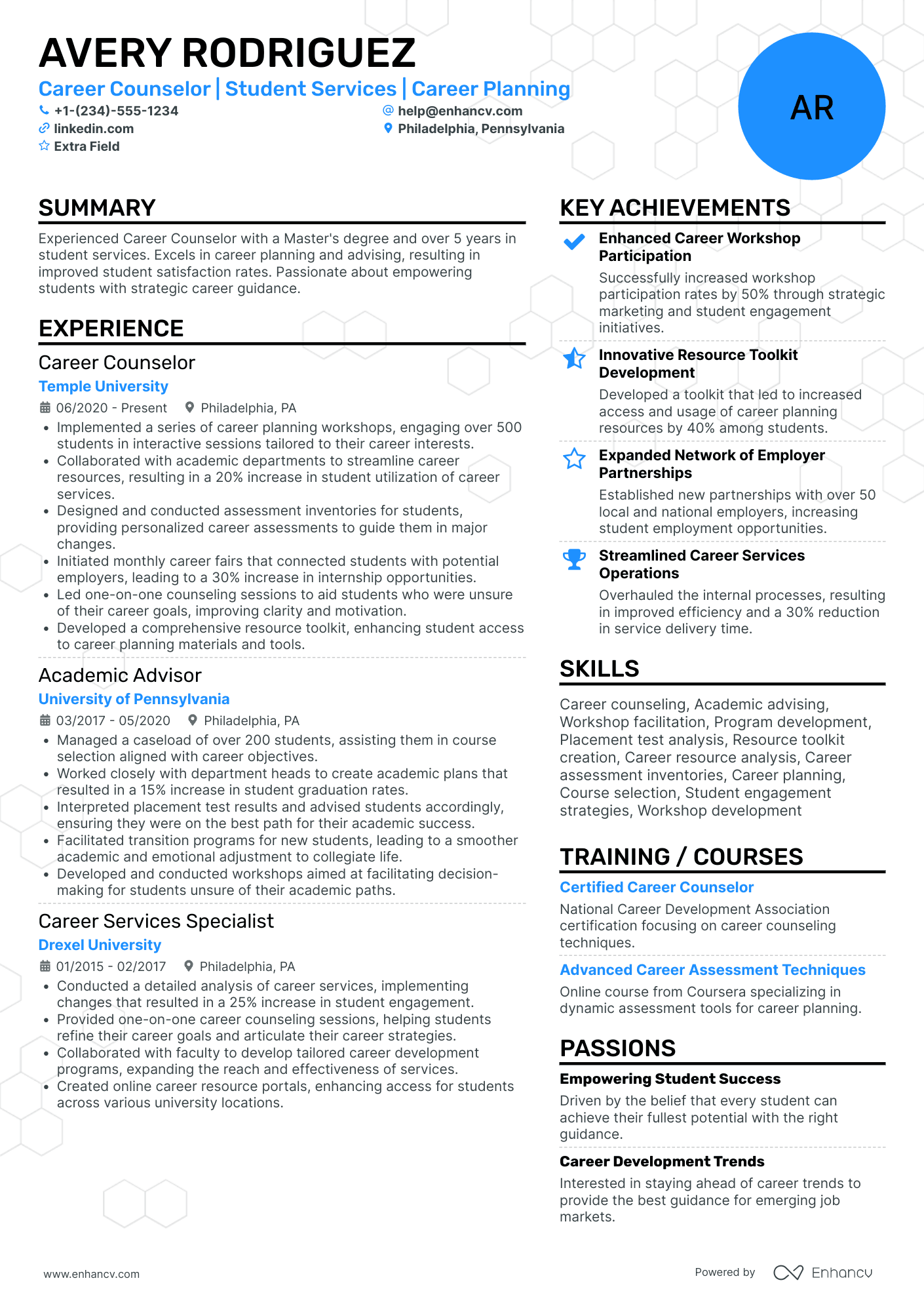 Career Change Counselor Resume Example