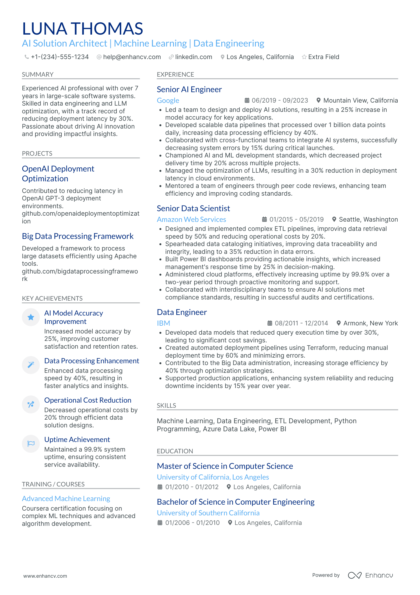 Lead Machine Learning Engineer Resume Example