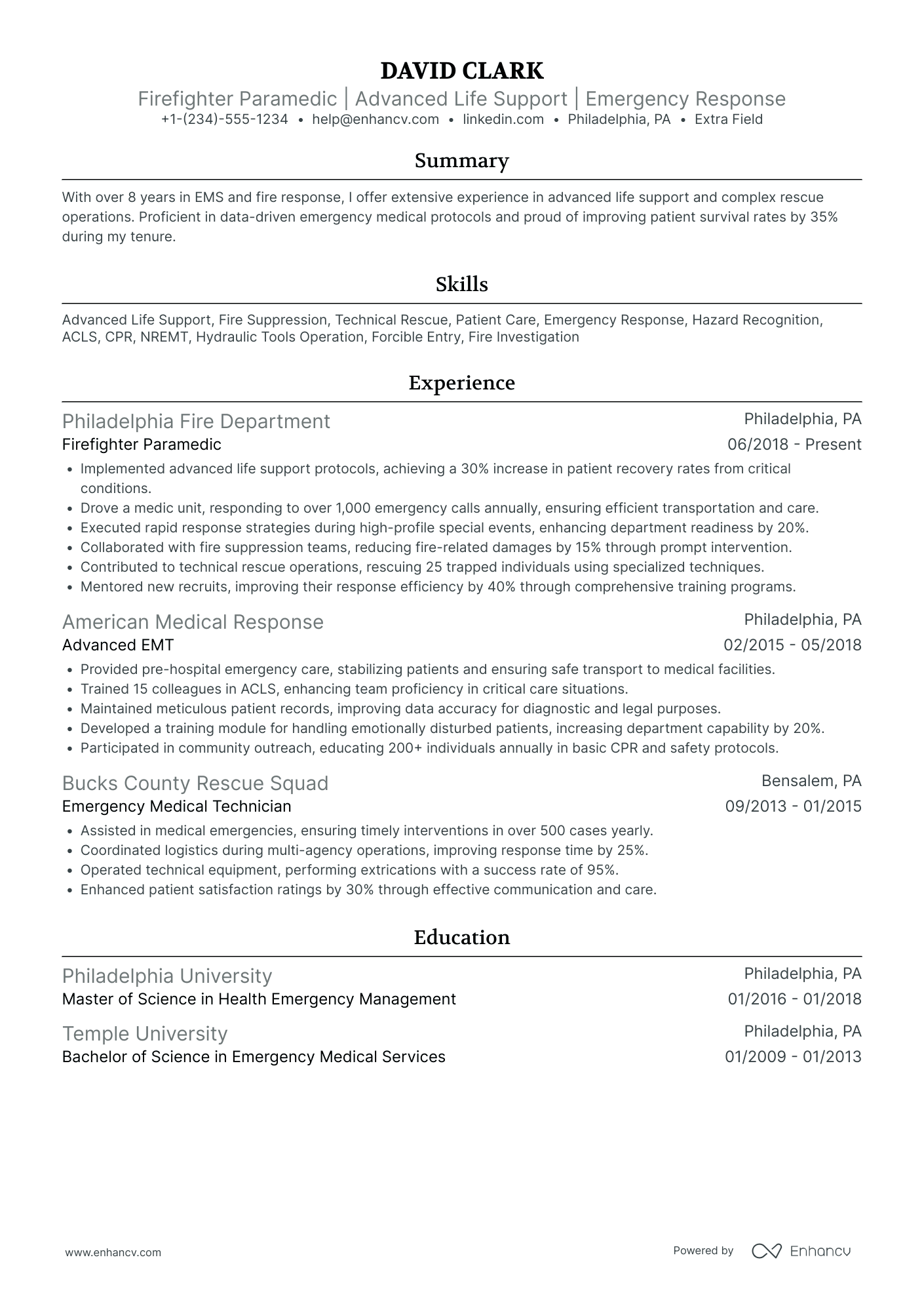 Firefighter Paramedic Resume Example