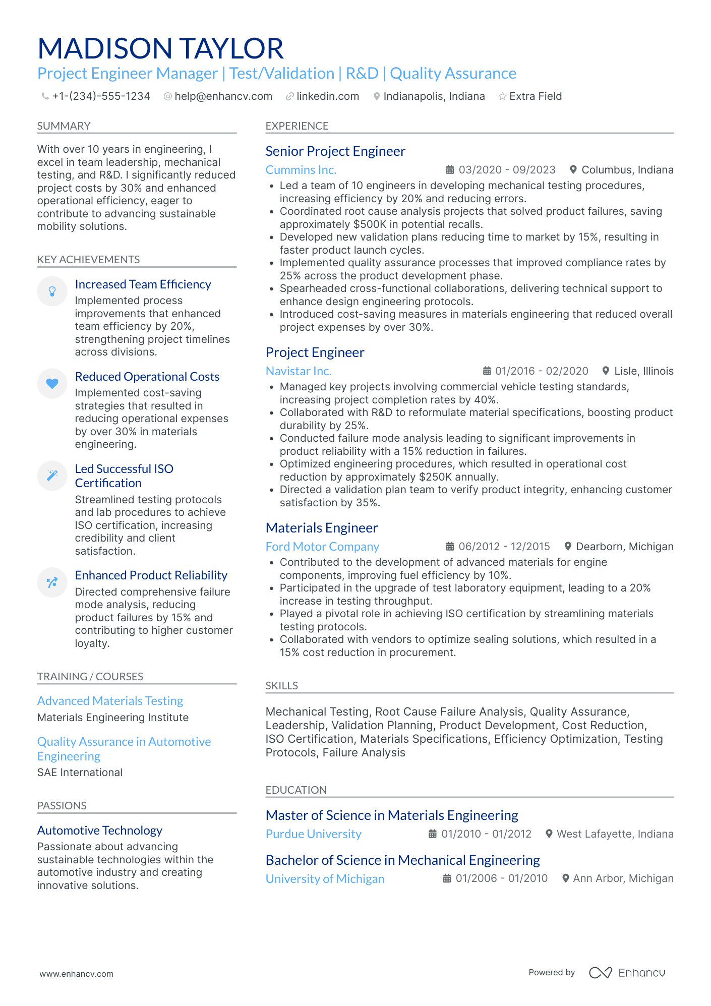 Project Engineer Manager Resume Example