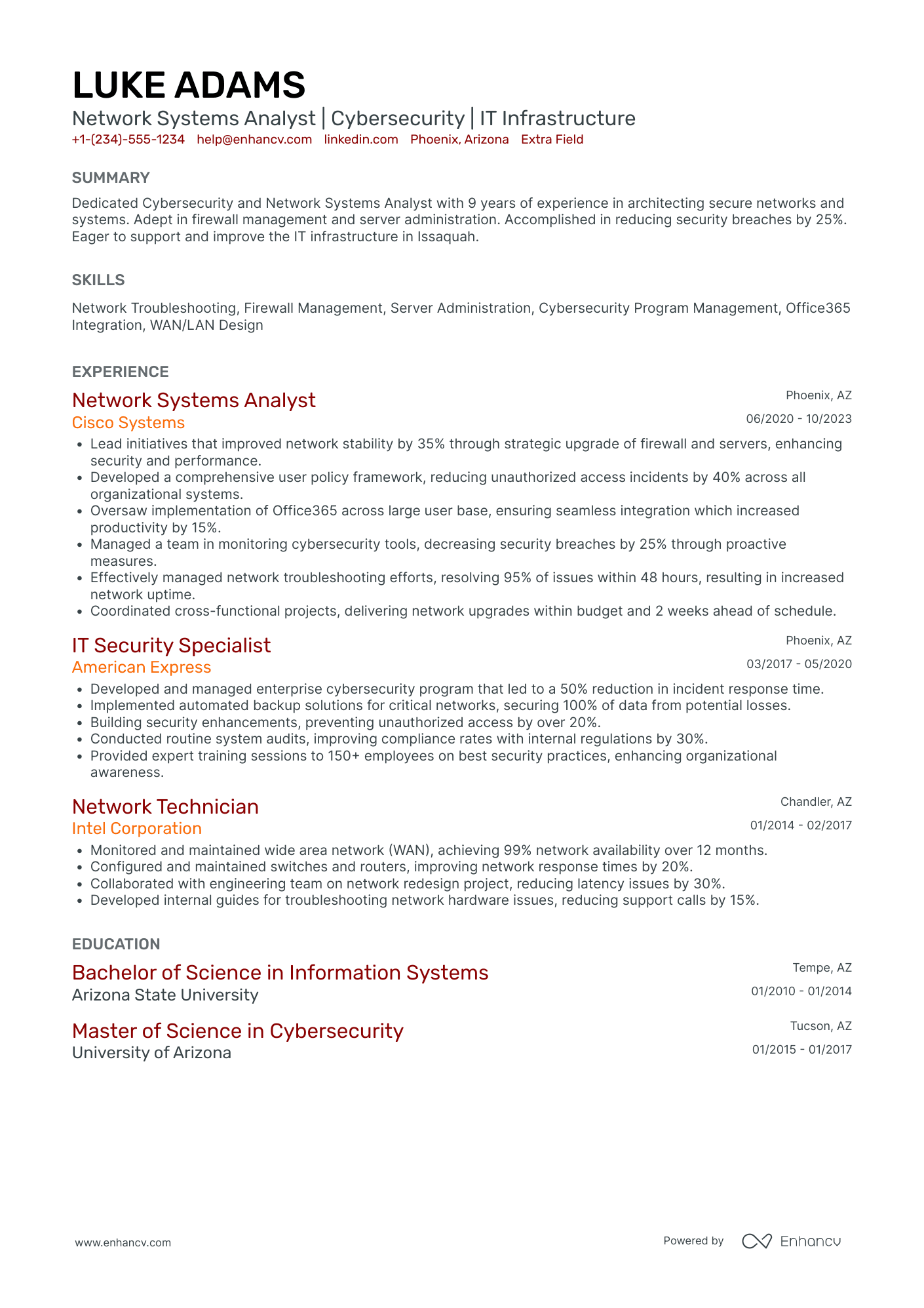 Cyber Security Systems Analyst Resume Example