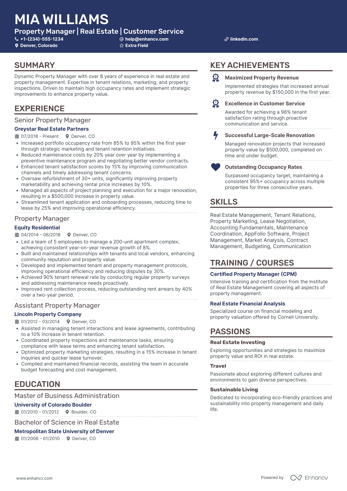 Property Maintenance Manager Resume Example